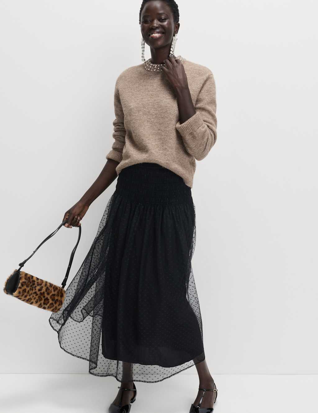 M&S Lace Shirred Midaxi A-Line Skirt Black