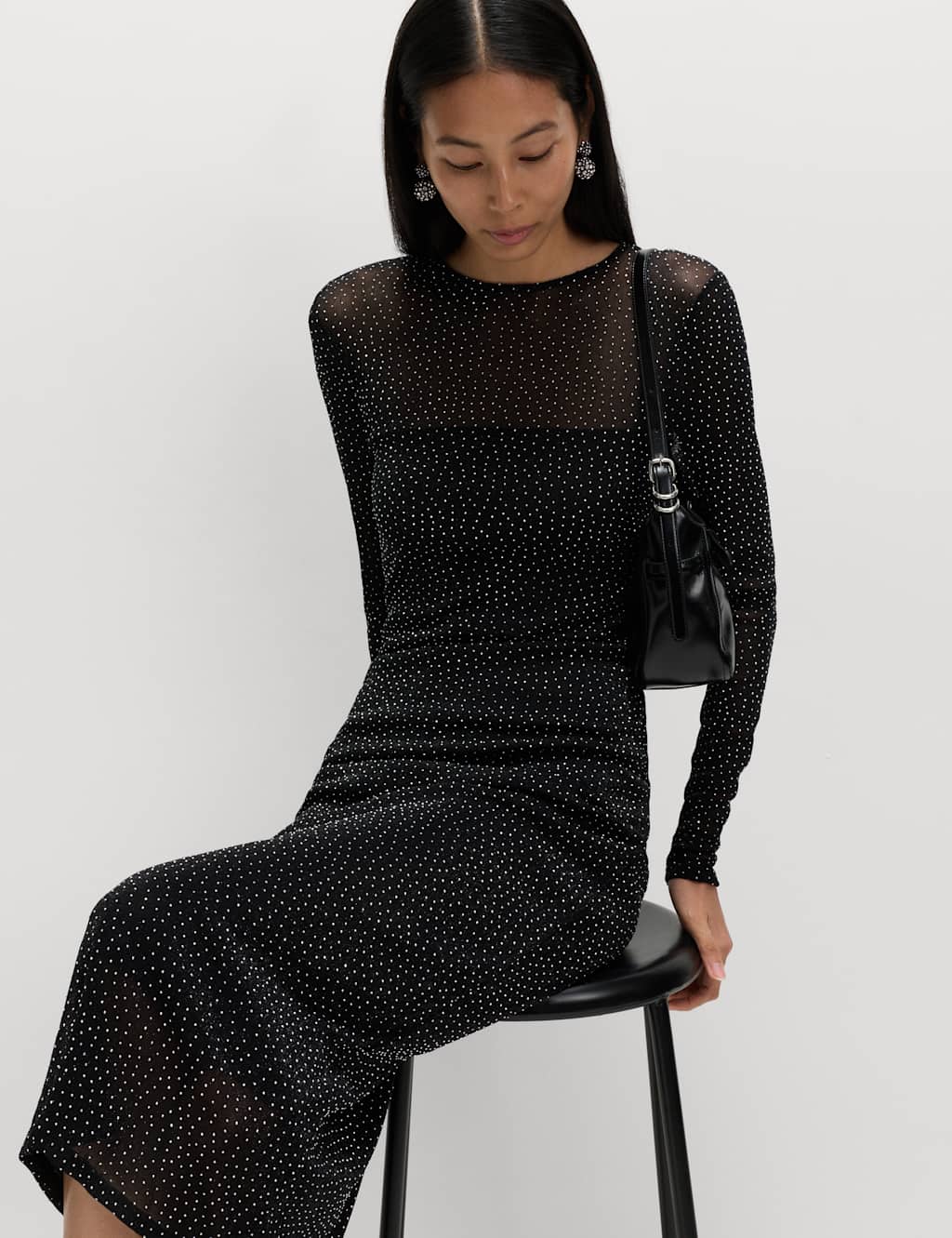 M&S Mesh Jersey Sequin Column Dress Black