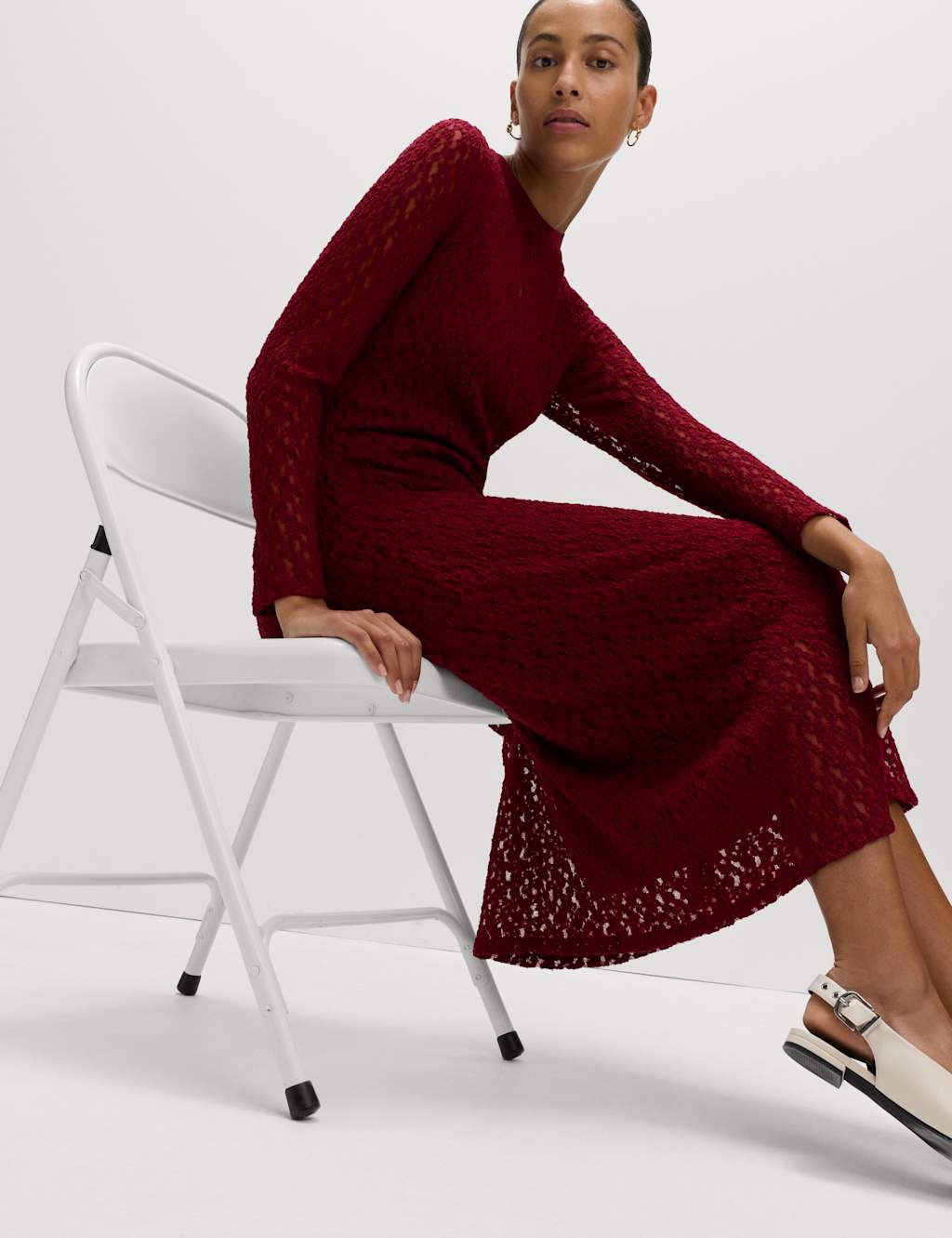 M&S Jersey Knitted Lace Midaxi Dress Wine