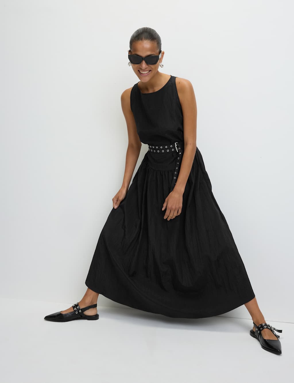 M&S Belted Midaxi Waisted Dress Black