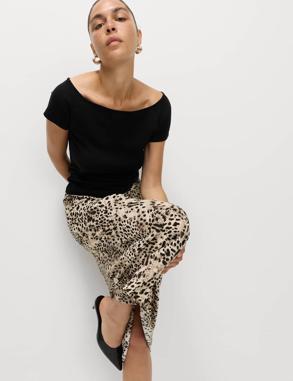 M&S Animal Print Maxi Slip Skirt Natural Mix