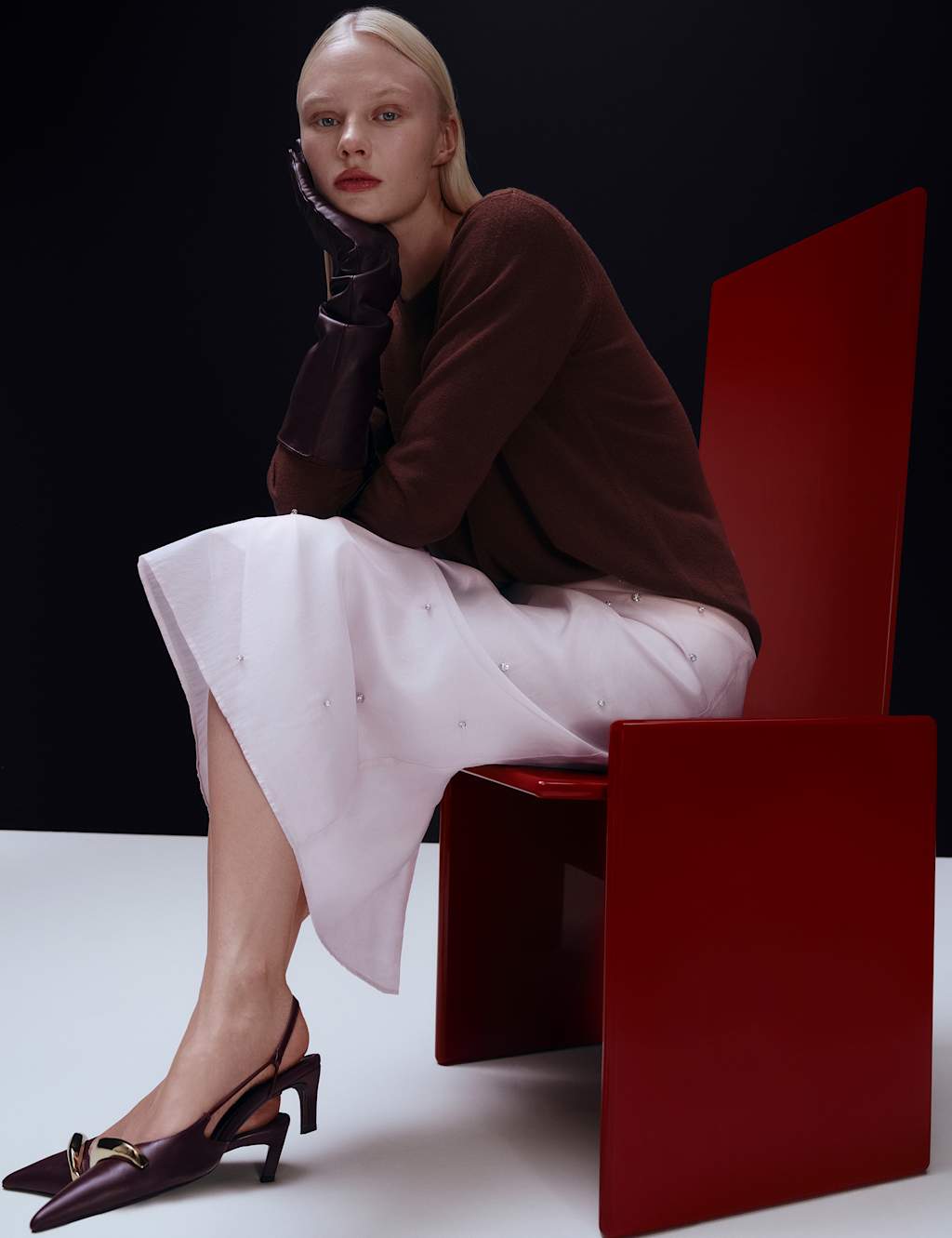 M&S Embellished Midi A-Line Skirt Pink