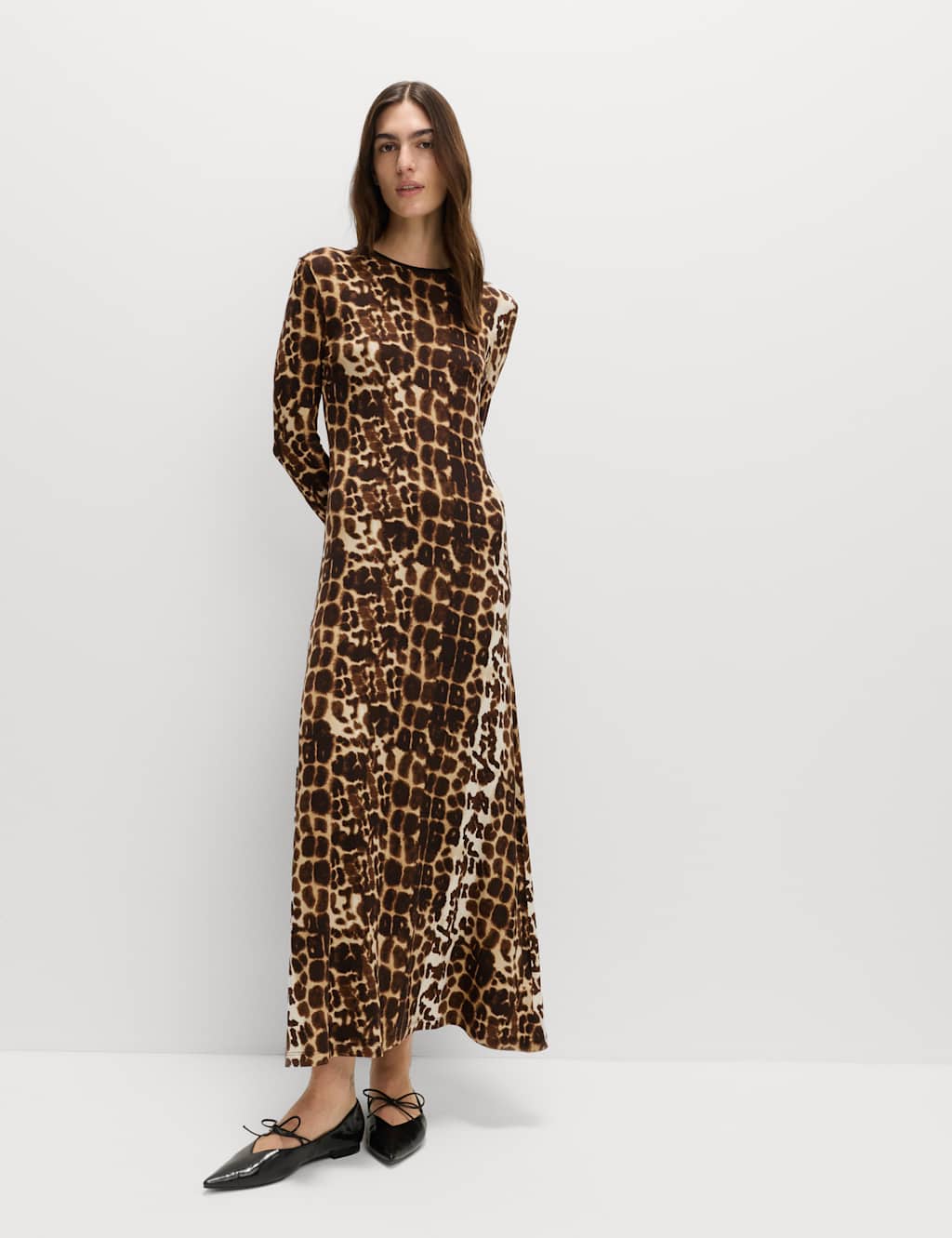 M&S Jersey Animal Print Long Sleeve Maxi Dress Brown Mix