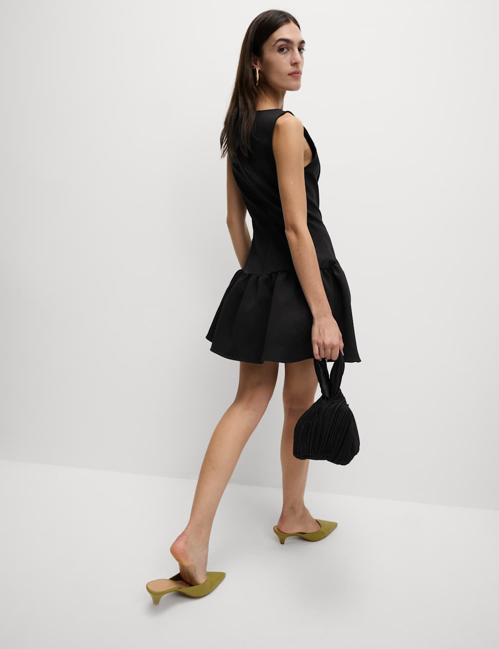 Round Neck Dropped Waist Mini Skater Dress