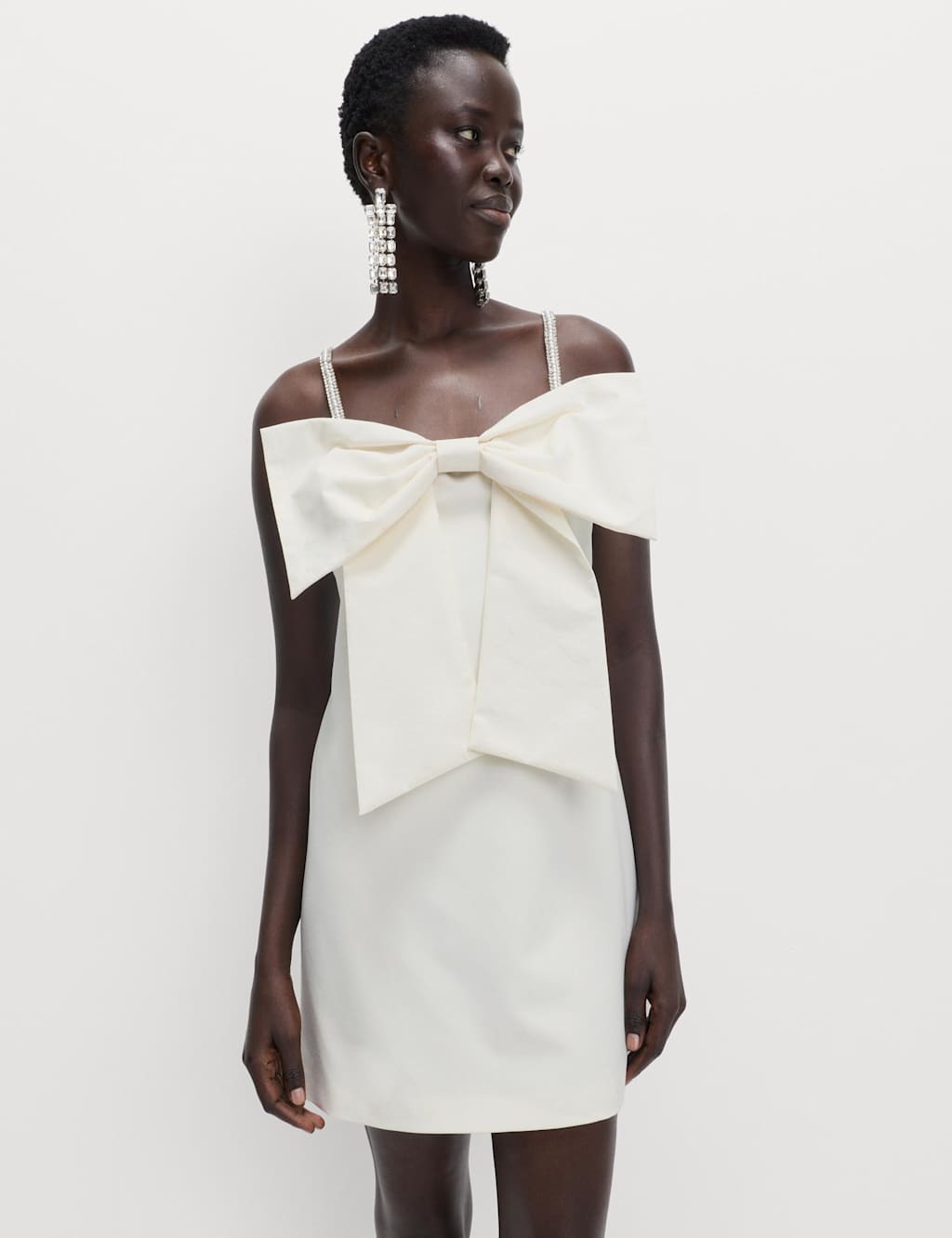 M&S Embellished Bow Detail Mini Dress White Mix