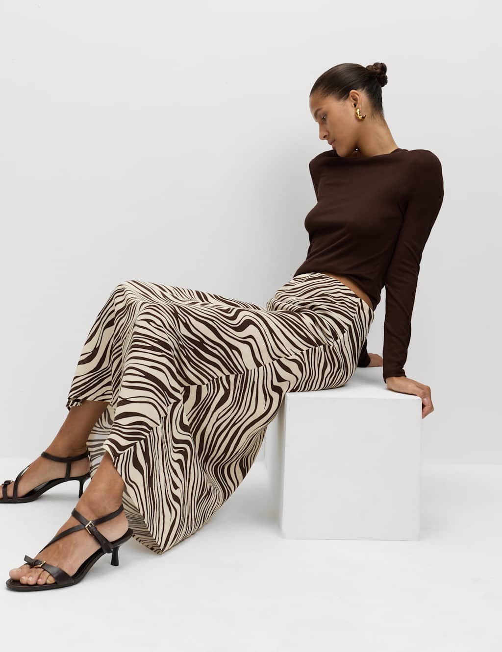 M&S Printed Midaxi Slip Skirt Nude Mix