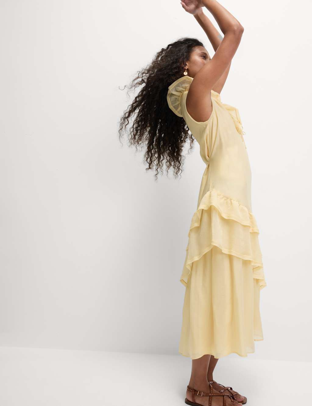 M&S Lyocell Rich Ruffle Midi Column Dress Soft Gold