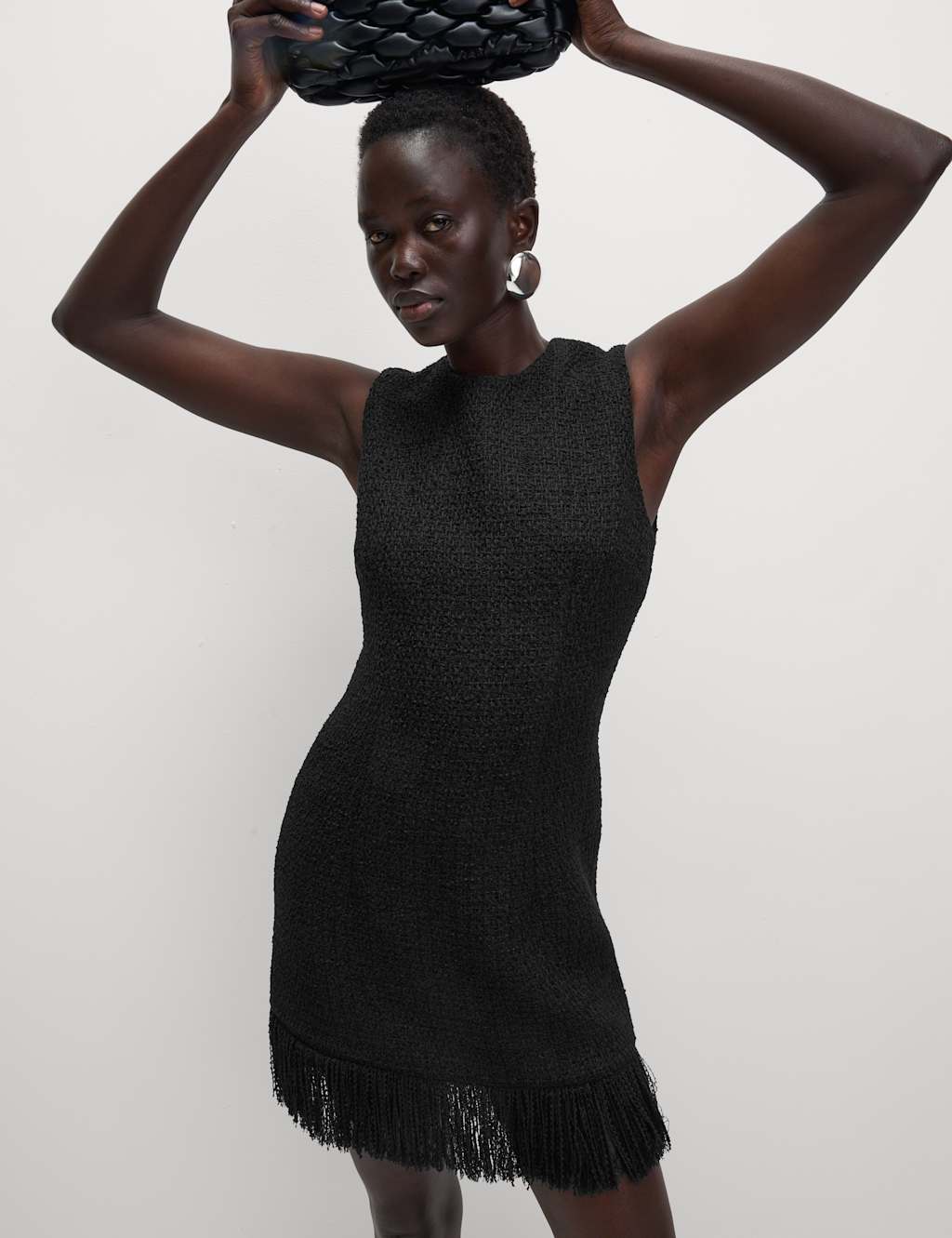 M&S Textured Knitted Fringed Mini Dress Black