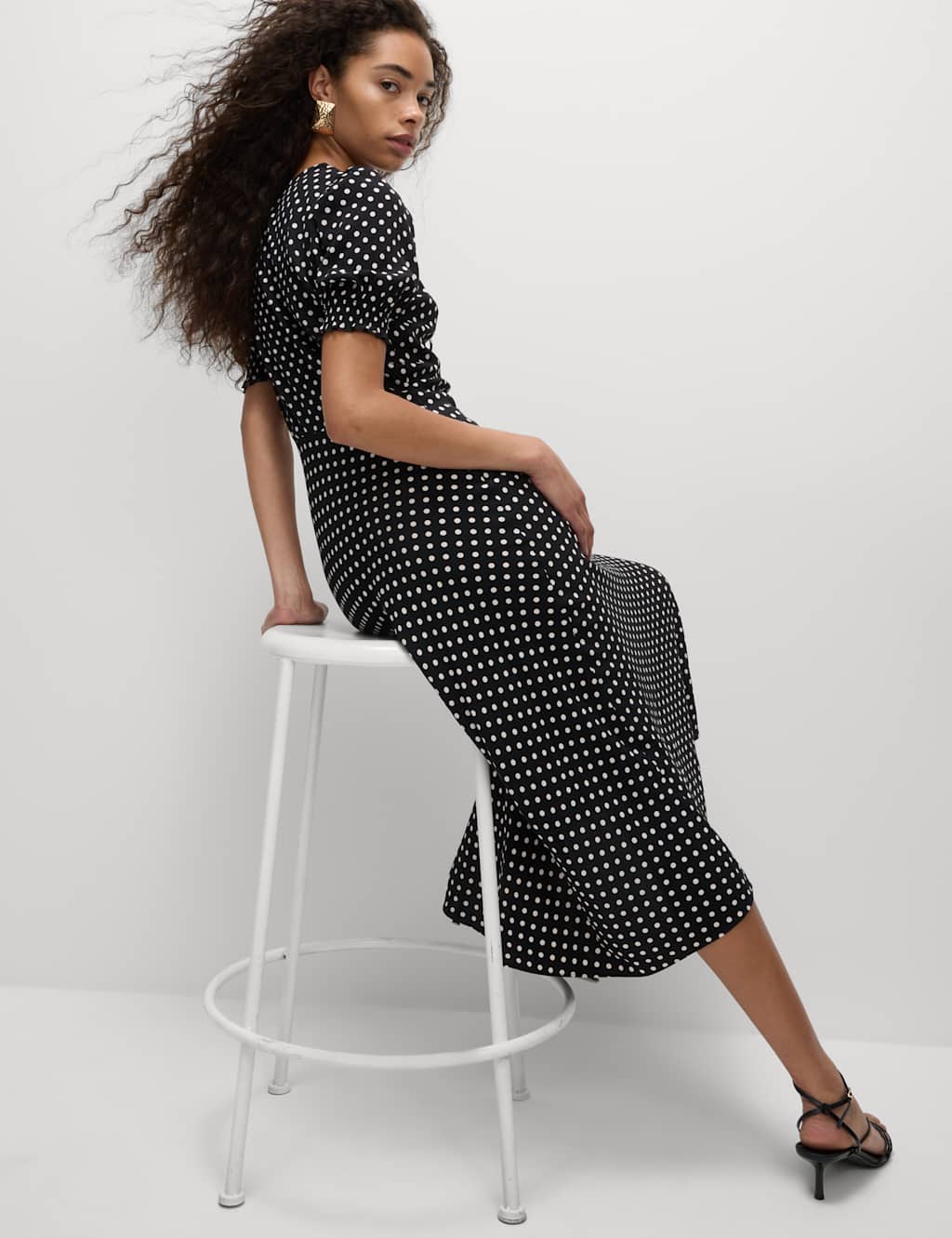 M&S Polka Dot Midaxi Tea Dress Black Mix