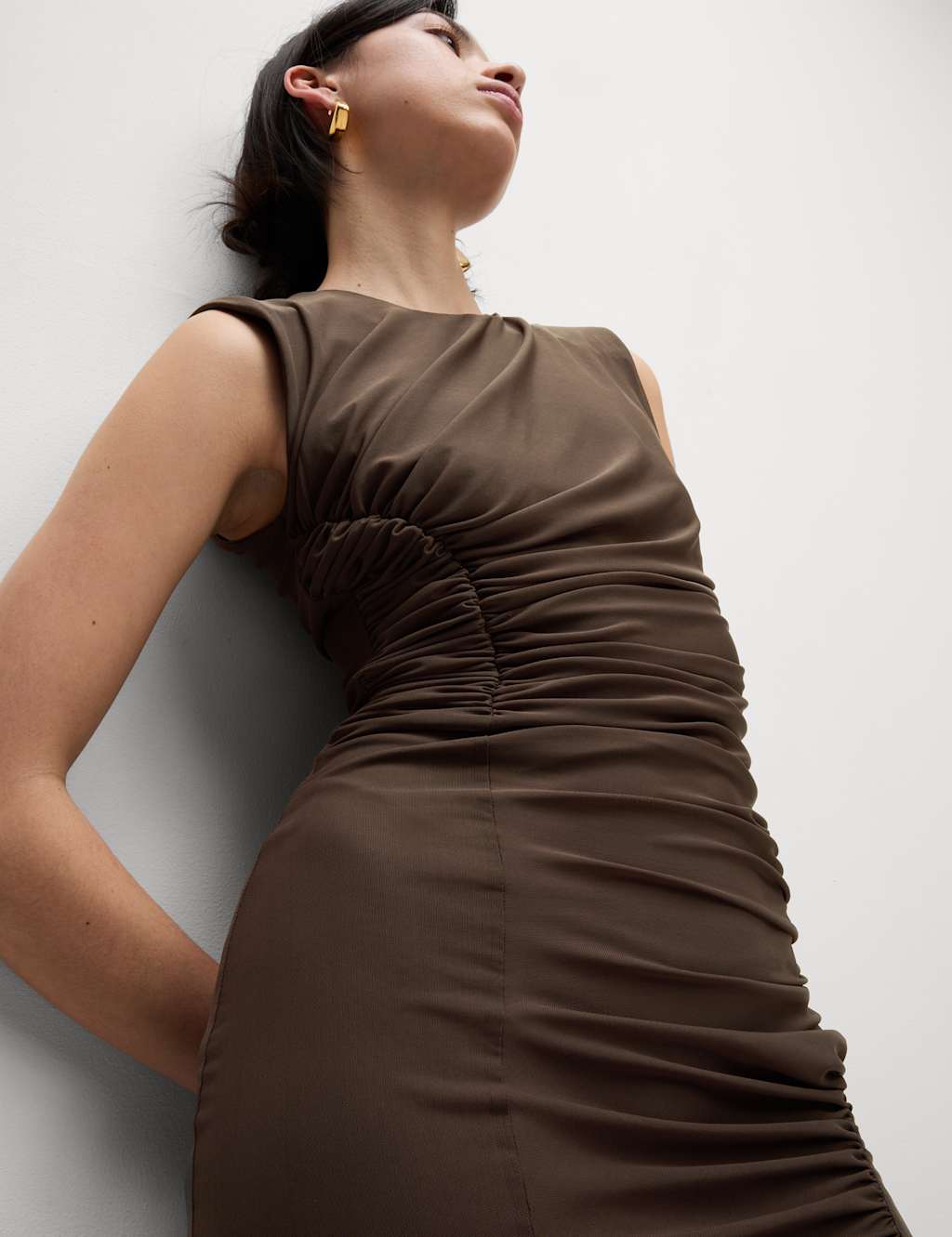 Mesh Ruched Midaxi Bodycon Dress