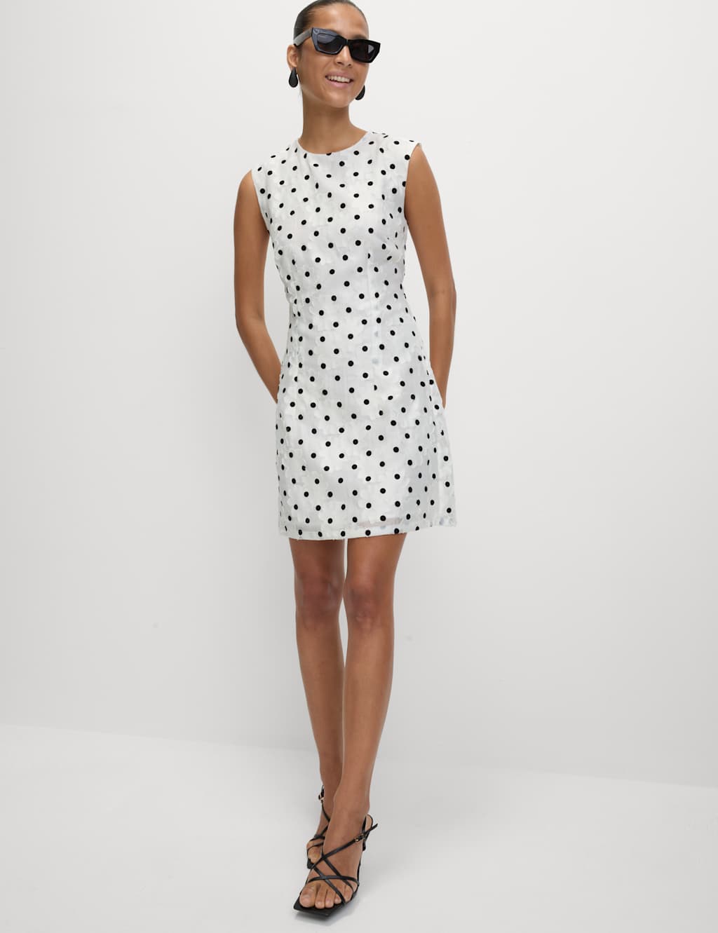 M&S Polka Dot Mini Shift Dress Ivory Mix