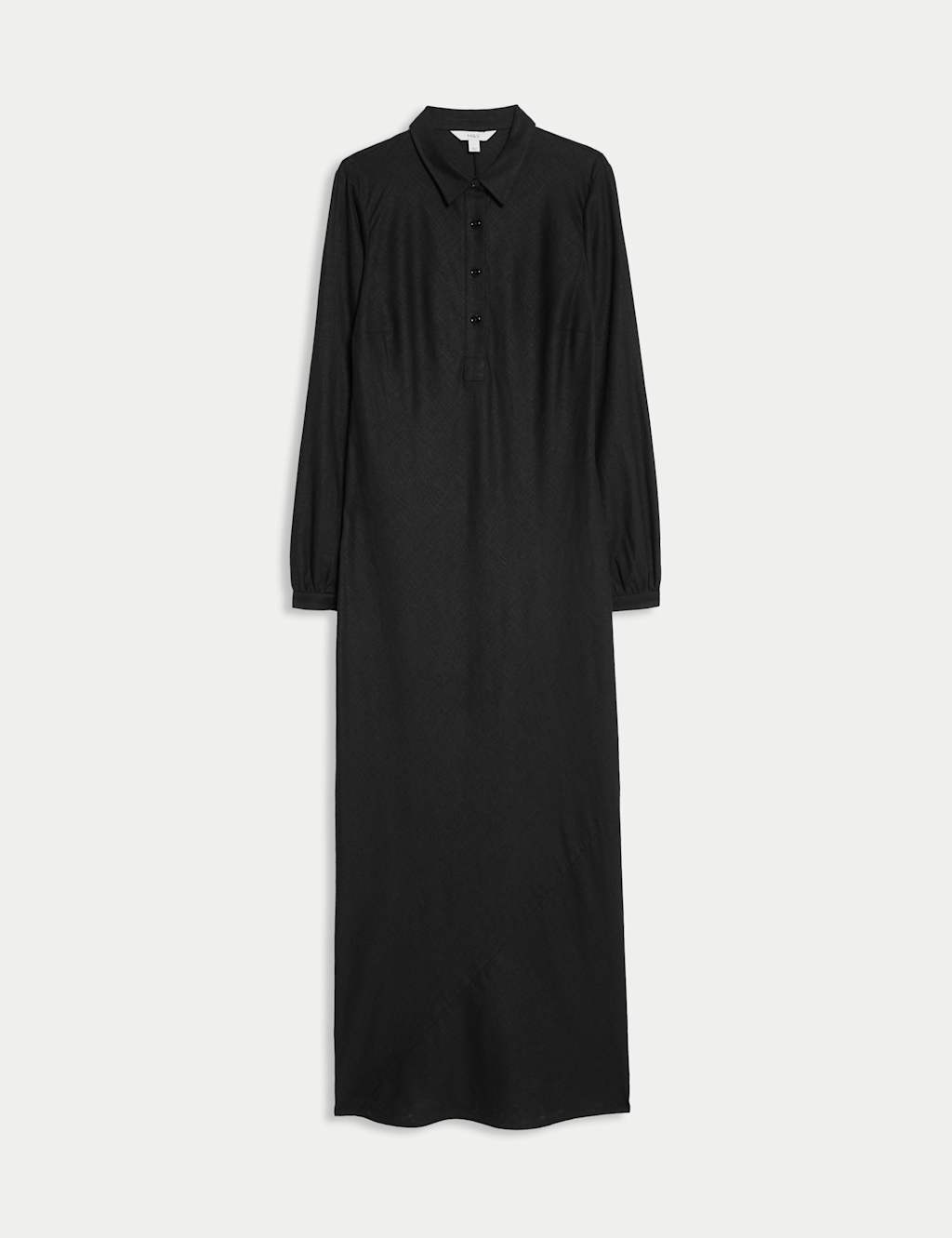 M&S Linen Blend Button Through Midi Shirt Dress Black