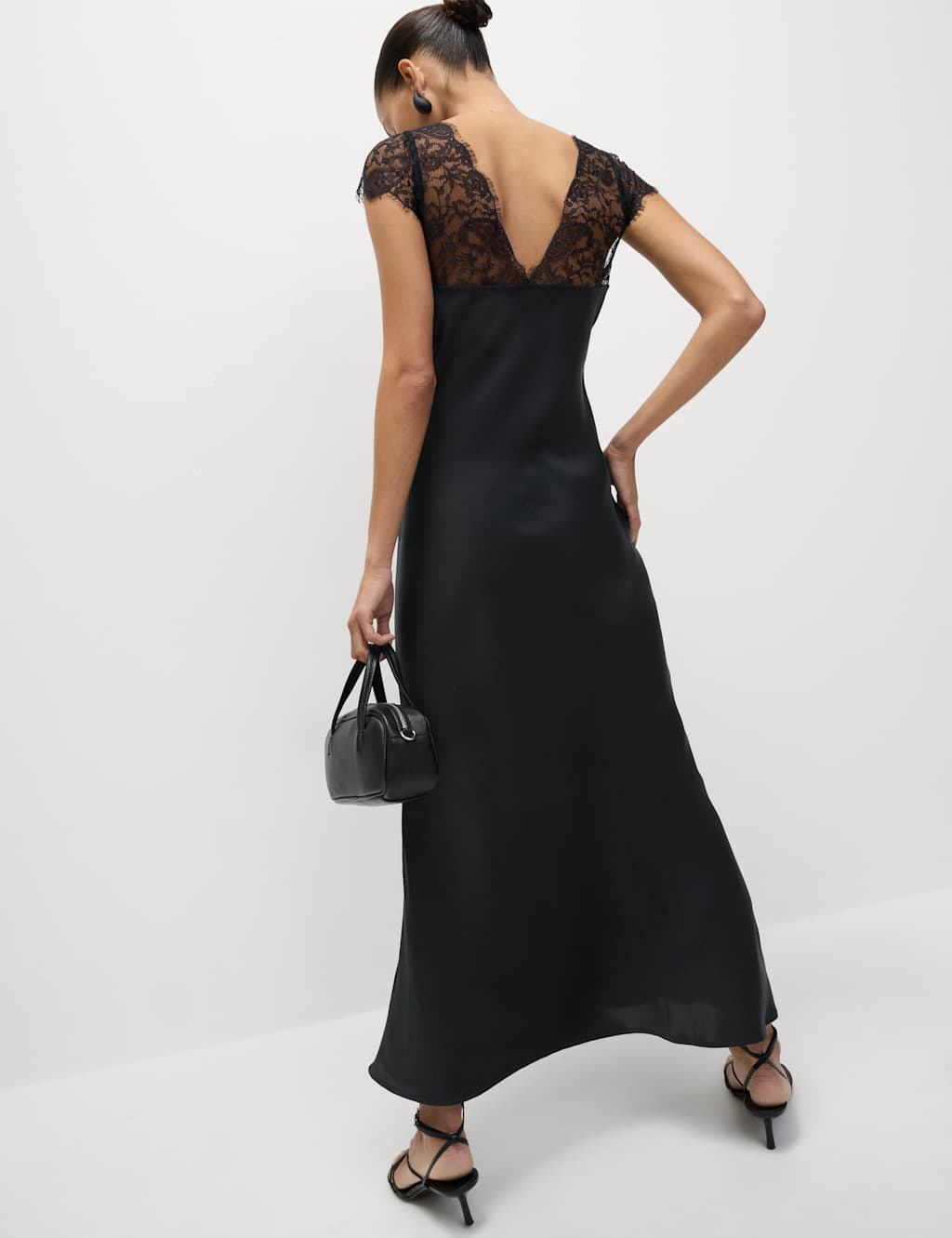M&S Lace V-Neck Midi Slip Dress Black