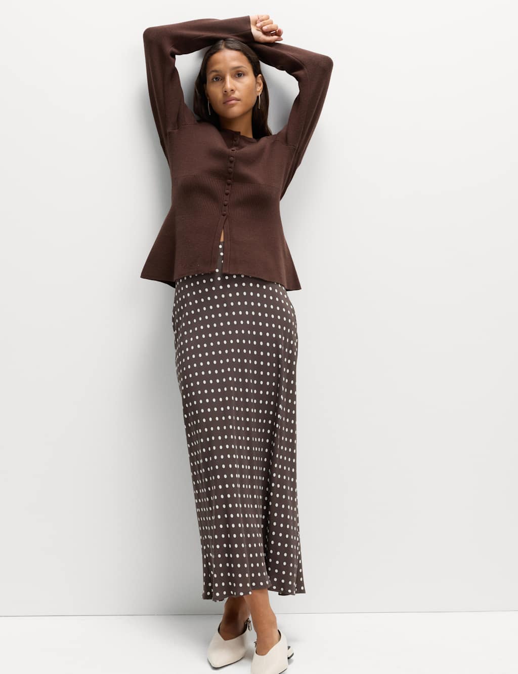 M&S Polka Dot Midaxi Skirt Brown Mix
