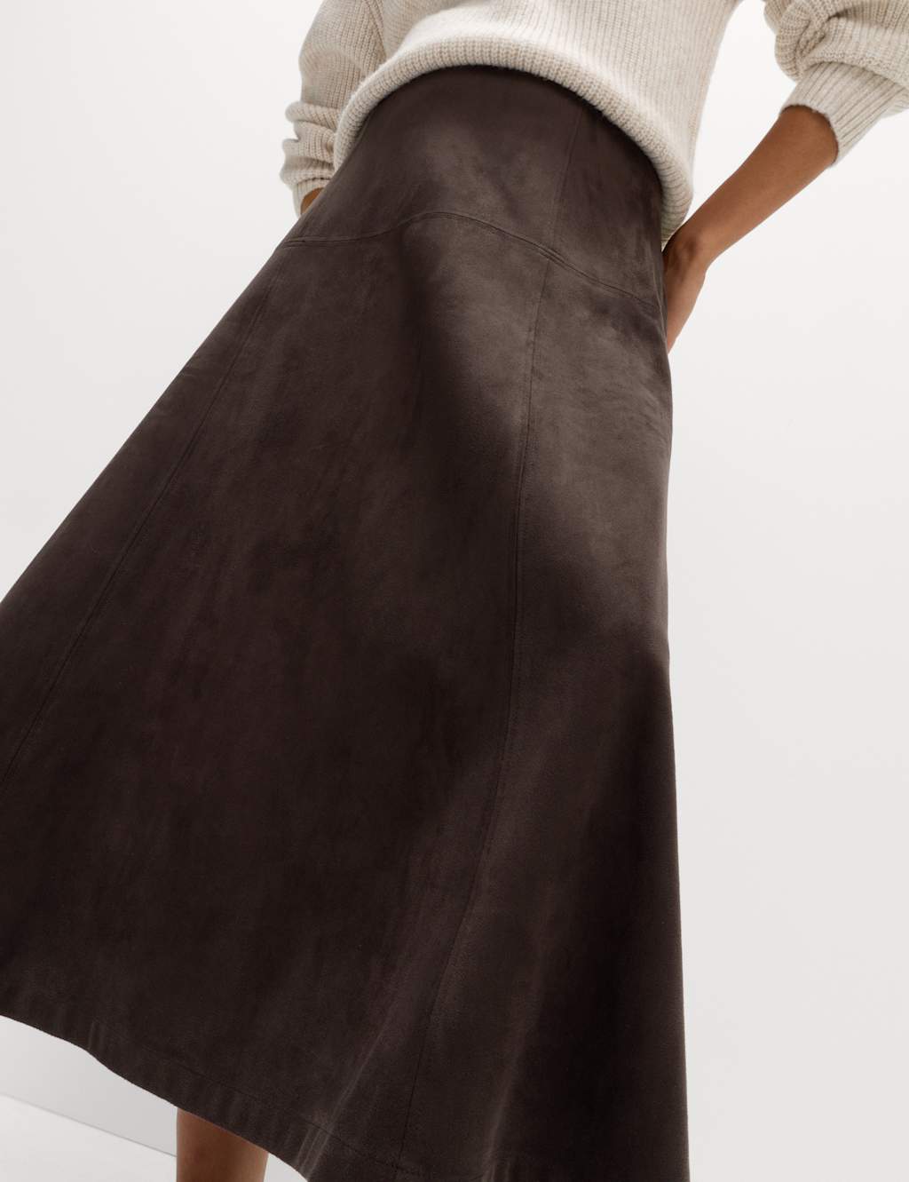 M&S Suedette Maxi A-Line Skirt Dark Chocolate
