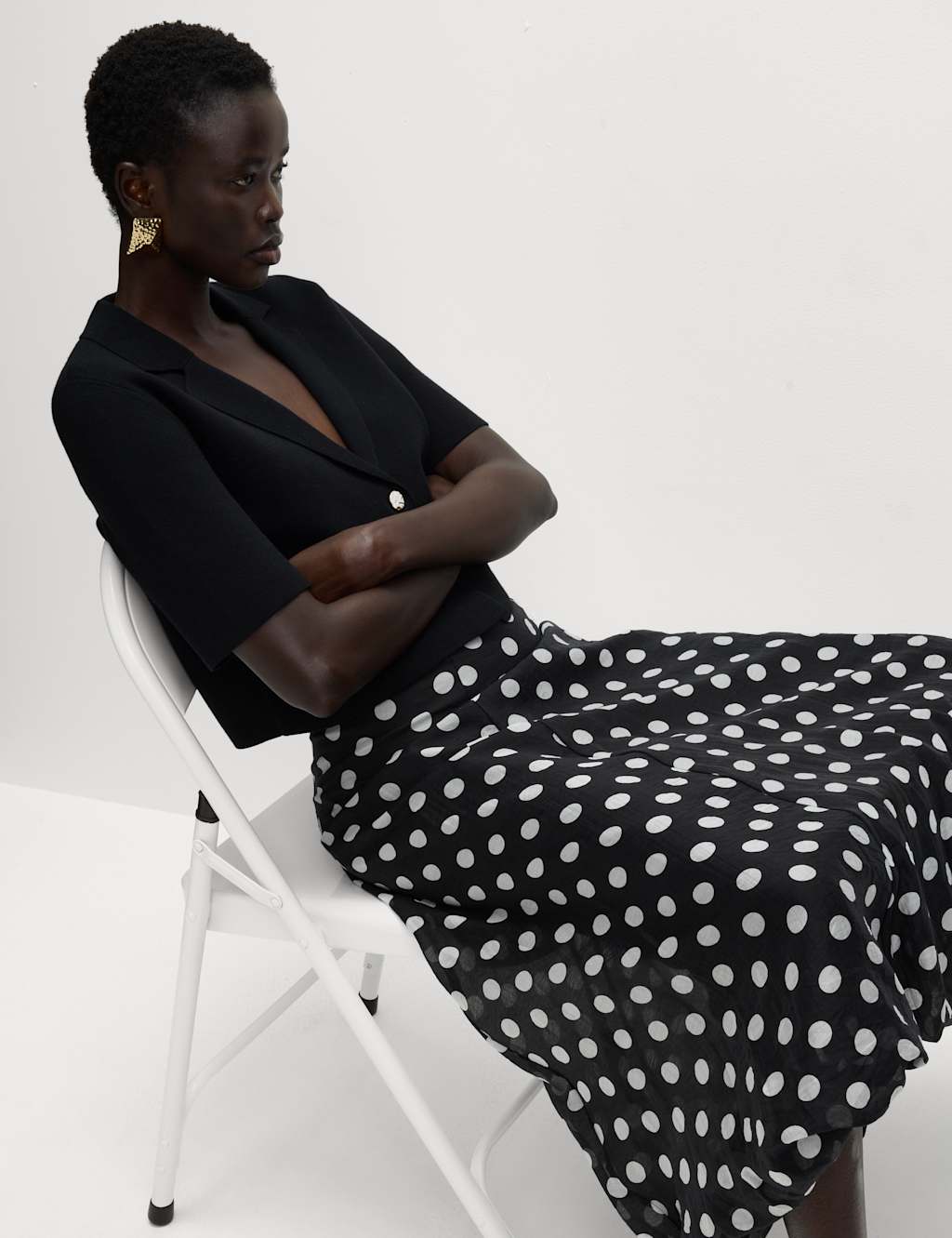 M&S Lyocell Rich Polka Dot Midaxi A-Line Skirt Black Mix