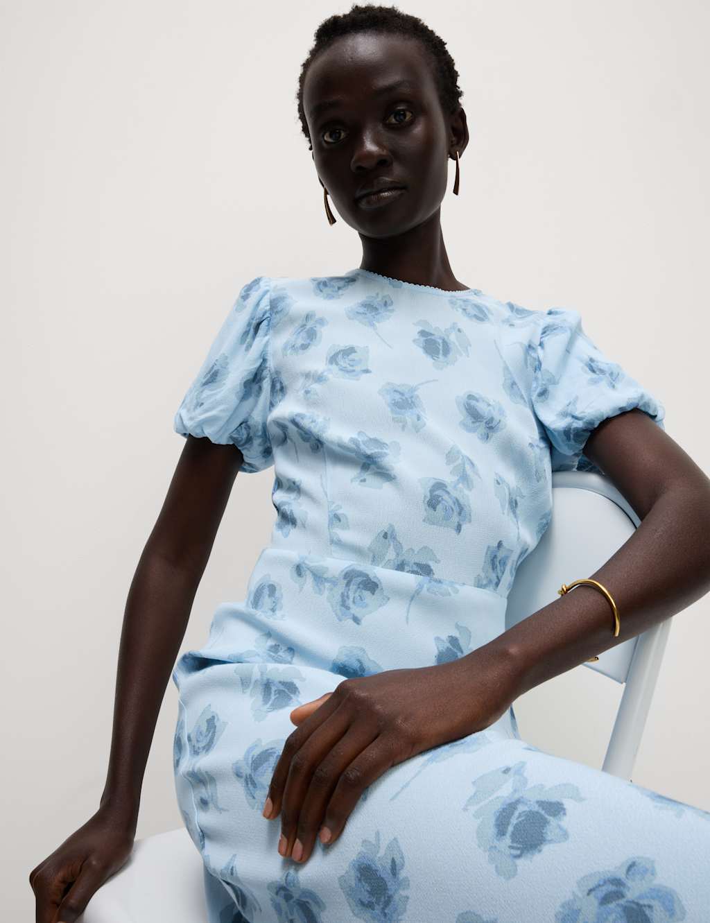 Floral Round Neck Tie Detail Midaxi Tea Dress