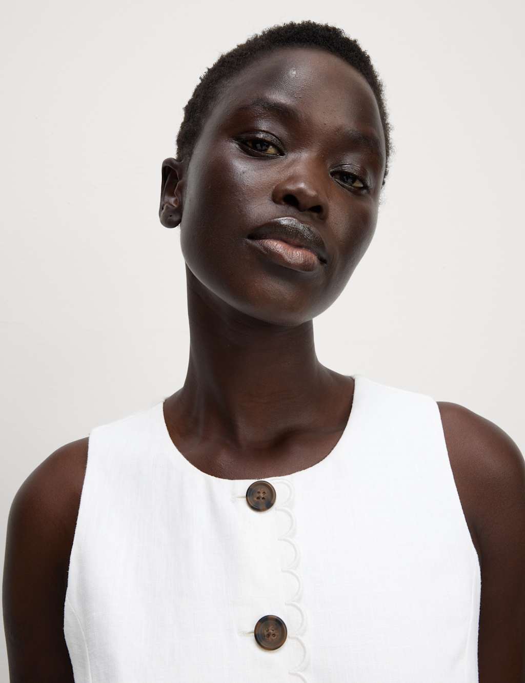 Linen Blend Button Through Mini Shift Dress