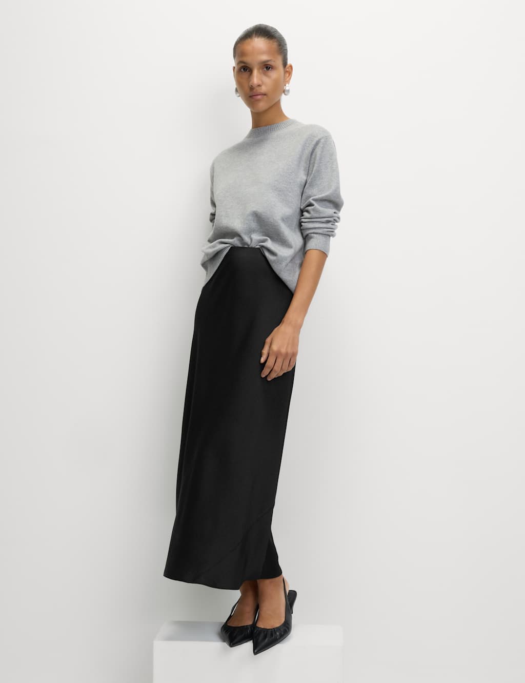 M&S Satin Midaxi Slip Skirt Black