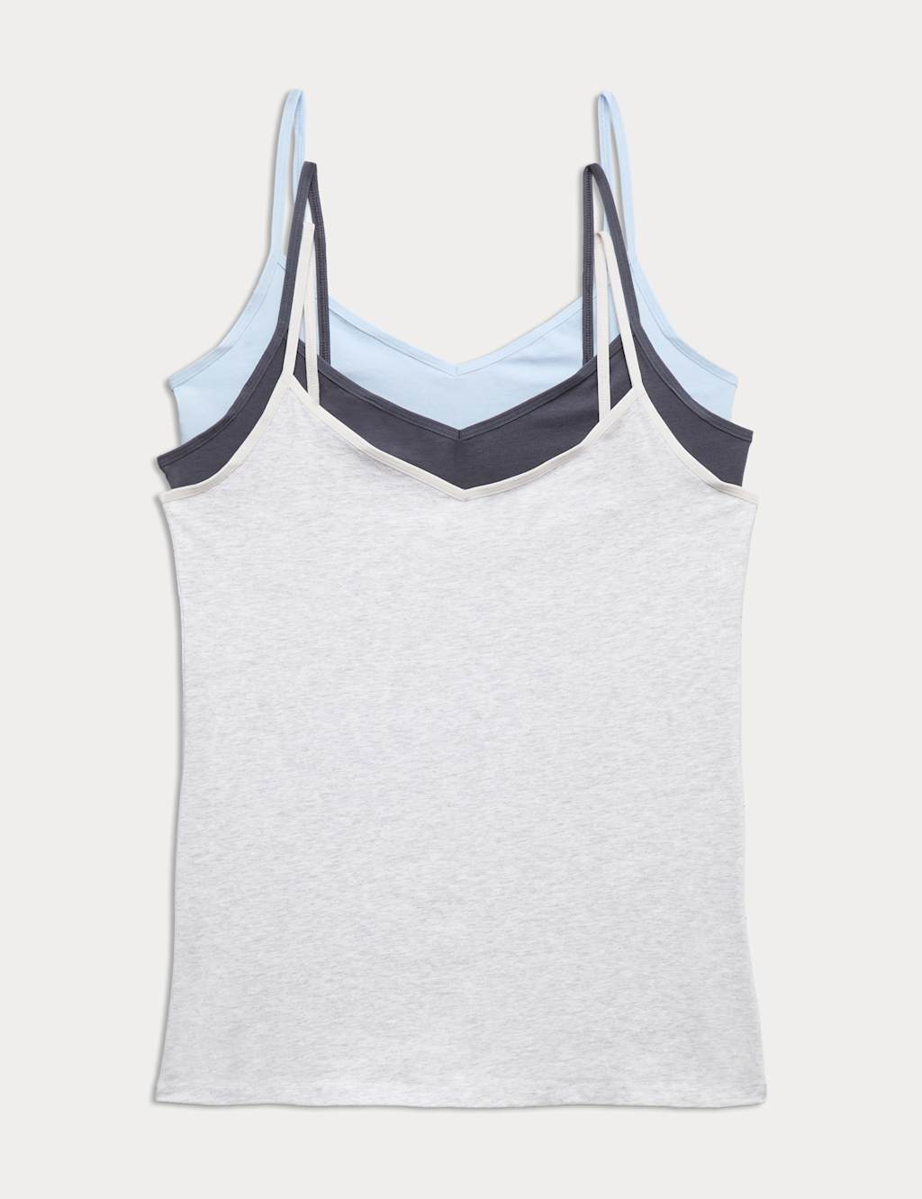 M&S Women's 3pk Cotton Rich Strappy Vests - 12 - Blue Mix