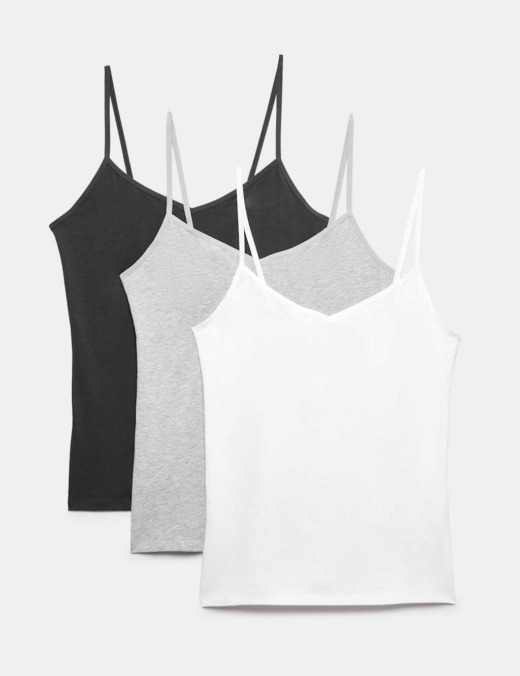 M&S Women's 3pk Cotton Rich Strappy Vests - 14 - Dark Grey Mix