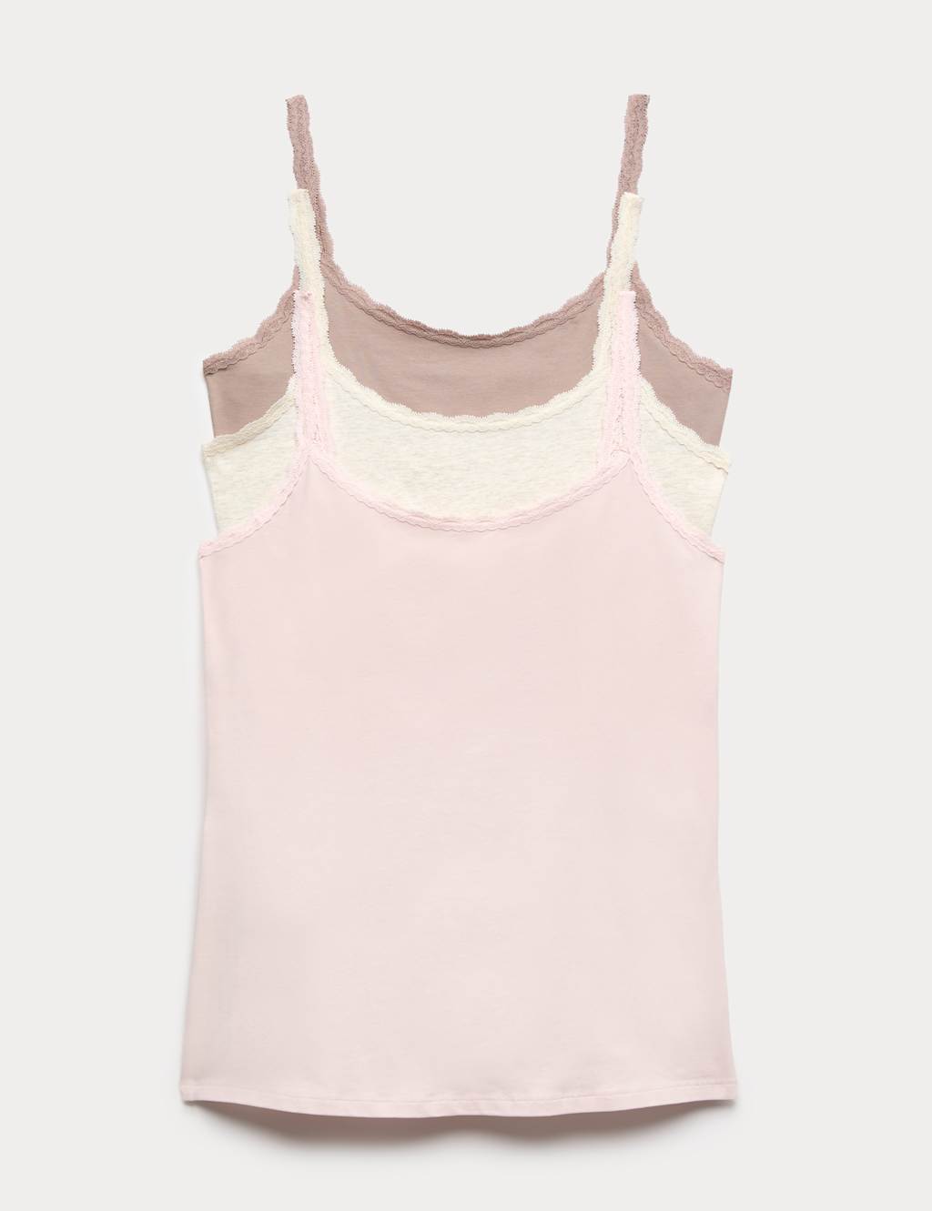M&S Women's 3pk Cotton Rich Lace Trim Vests - 20 - Oatmeal Mix