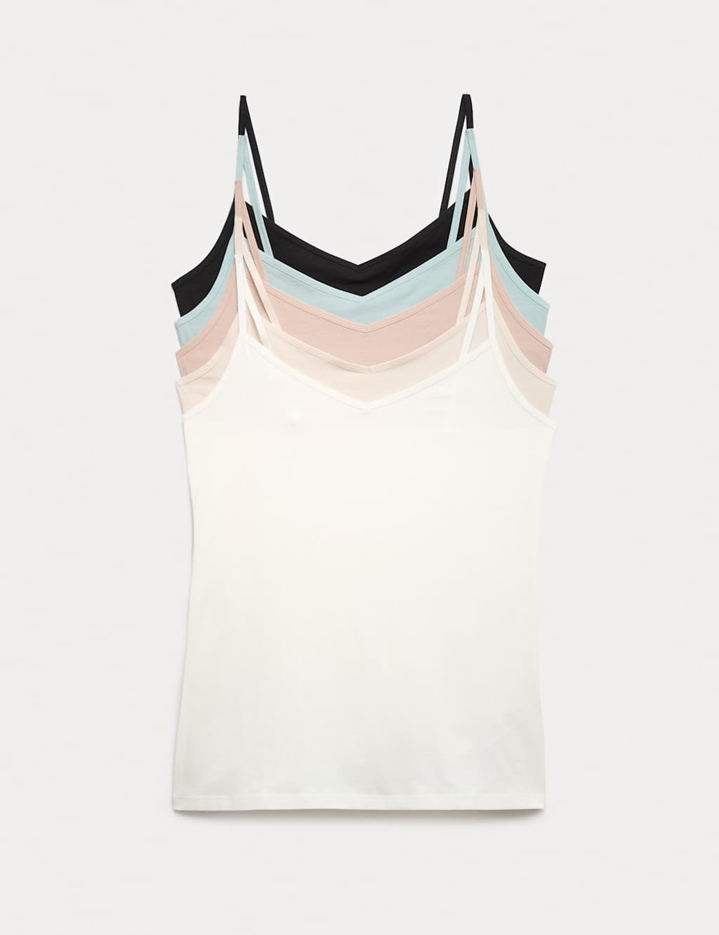 M&S Women's 5 Pack Cotton Rich Strappy Vests - 6 - Ivory Mix