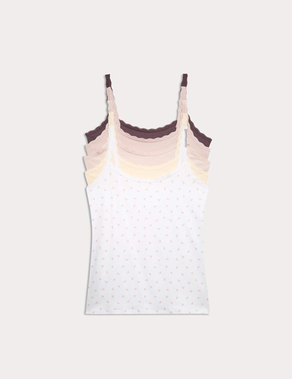 M&S Women's 5 Pack Cotton Rich Lace Trim Vests - 20 - Pink Mix