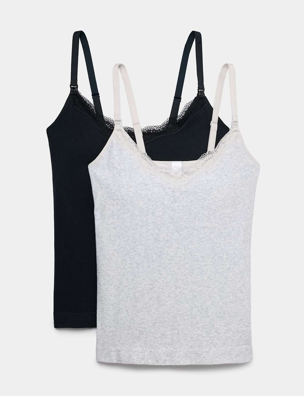 M&S Women's 2 Pack Seamfree Lace Trim Nursing Vests - Medium - Black Mix