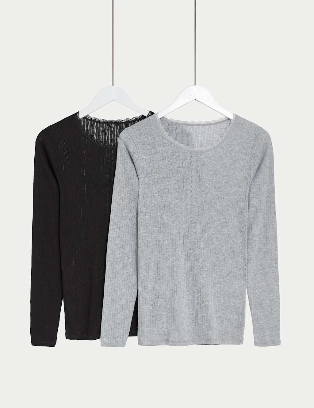 2pk Pointelle Thermal Long Sleeve Tops