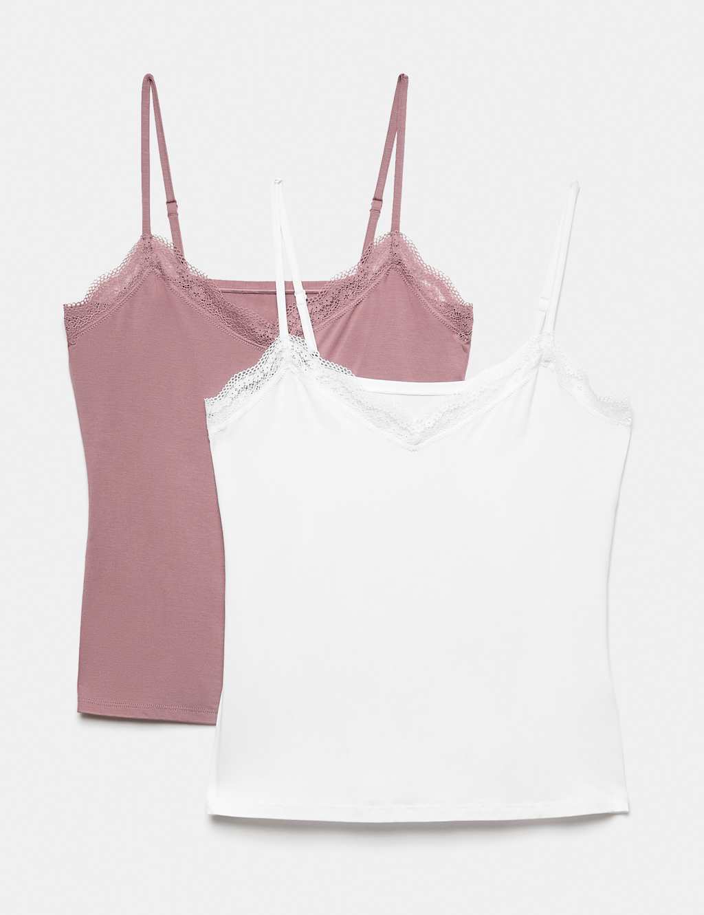 Body By M&S Women's 2 Pack Modal Rich Flexifit Lace Trim Vests - 8 - Sugar Plum