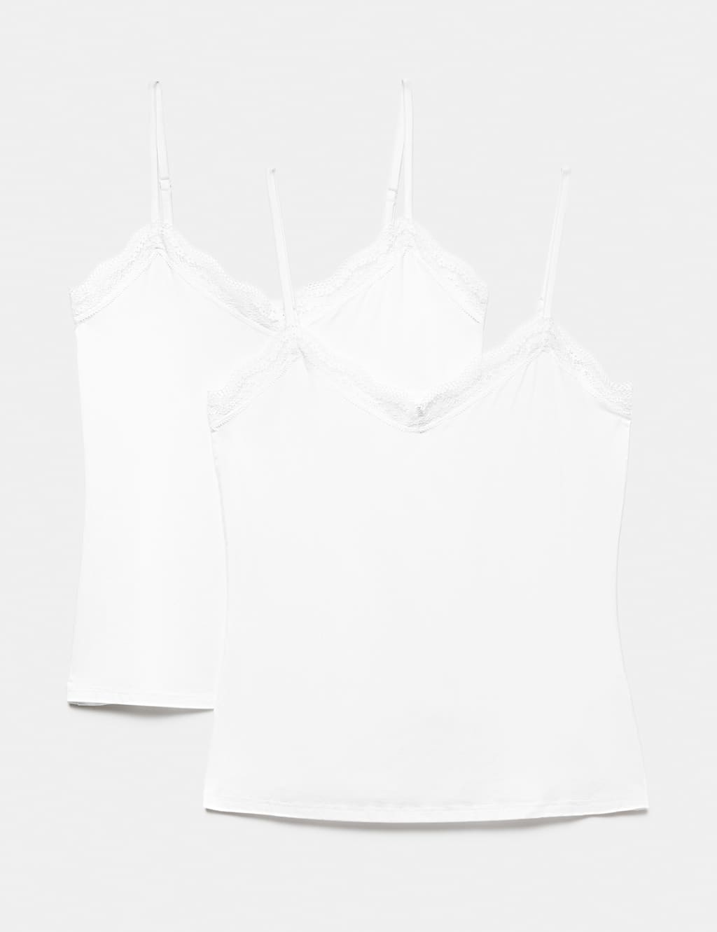 M&S Women's 2 Pack Modal Rich Flexifit Lace Trim Vests - 20 - White