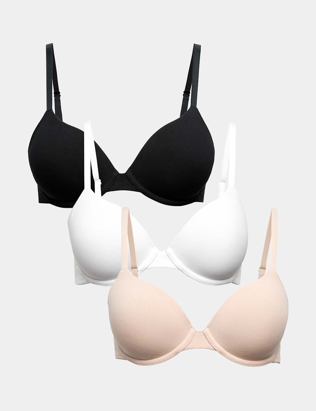 M&S Women's 3 Pack Wired Demi Cup T-Shirt Bras A-E - 36B - Opaline Mix