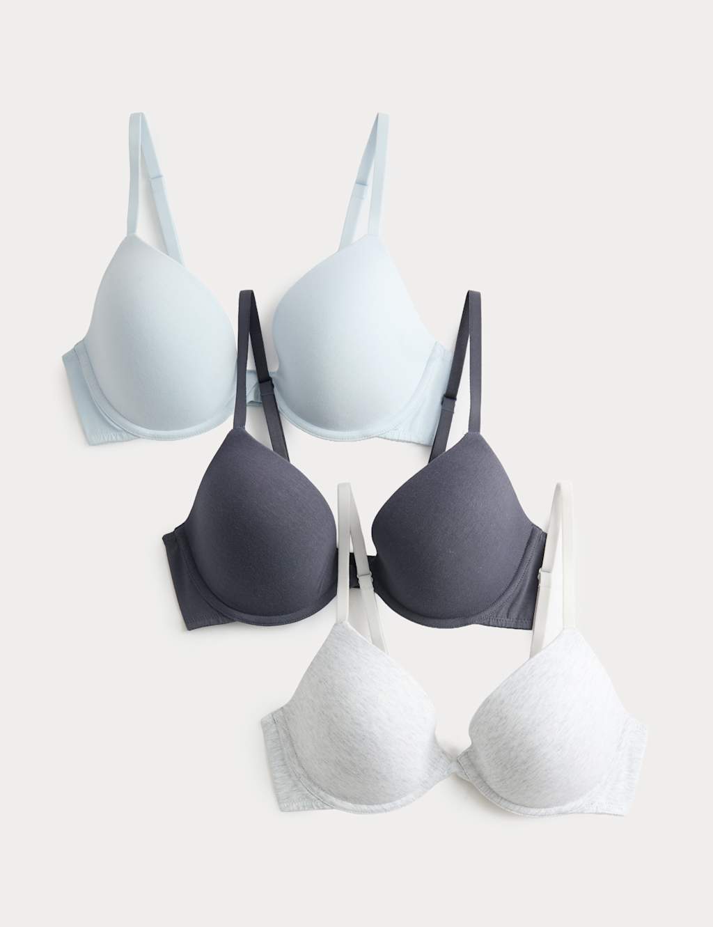 M&S Women's 3pk Wired Plunge T-Shirt Bras A-E - 32C - Grey Mix