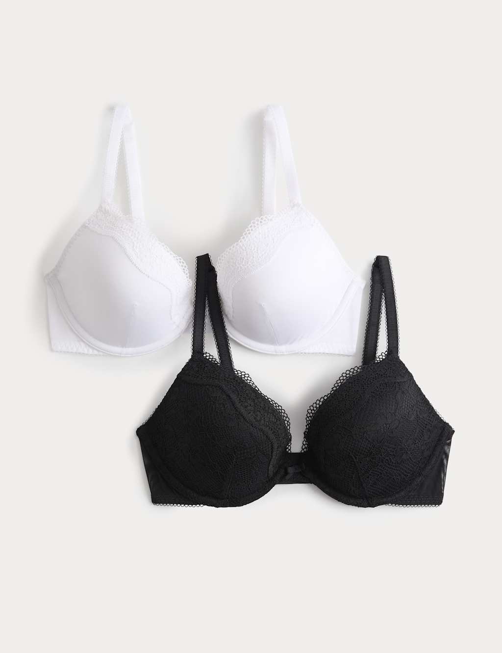 M&S Women's 2 Pack Jasmine Lace Wired Plunge Bras (A-E) - 30DD - Black Mix
