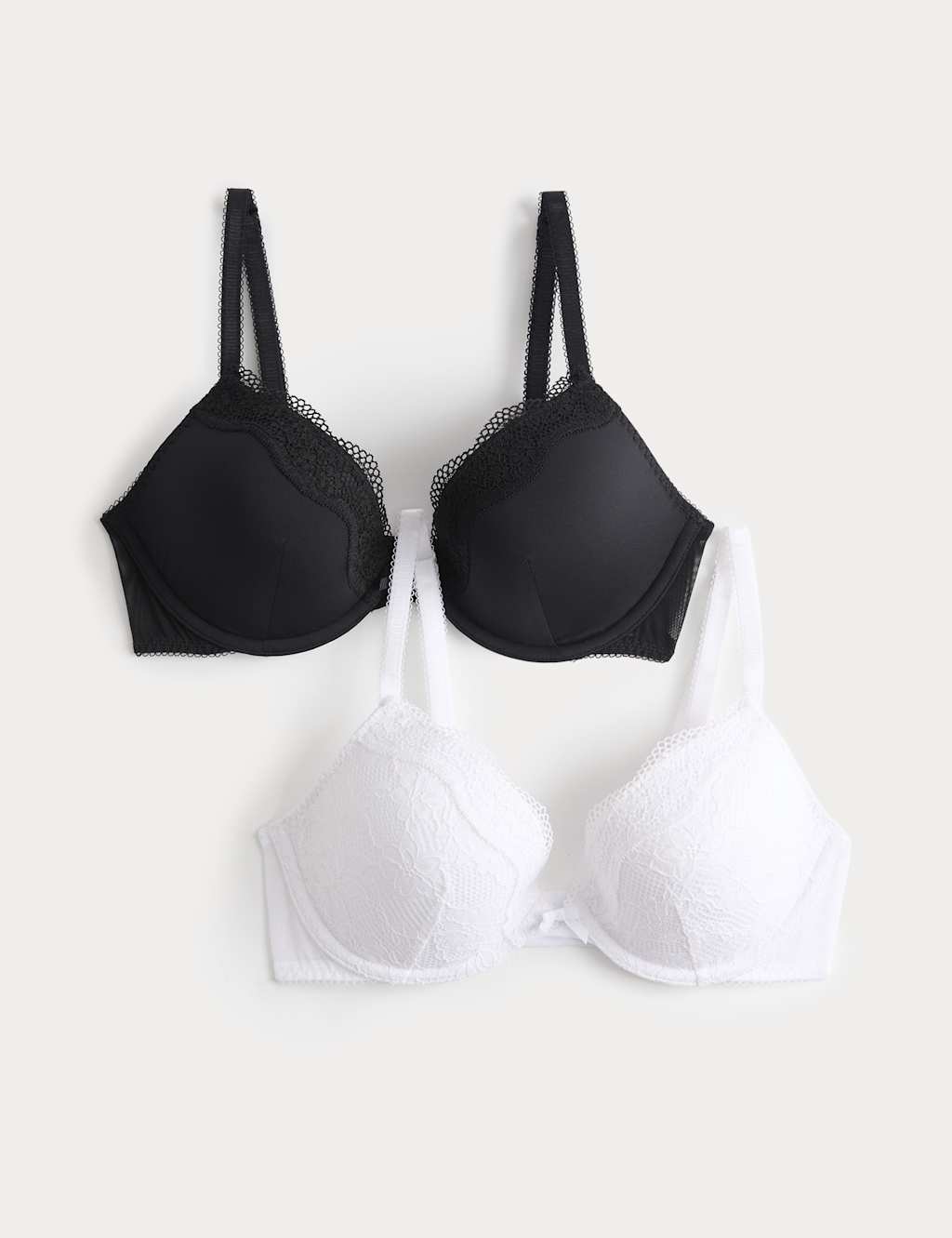 M&S Women's 2 Pack Jasmine Lace Wired Plunge Bras (A-E) - 32D - White Mix