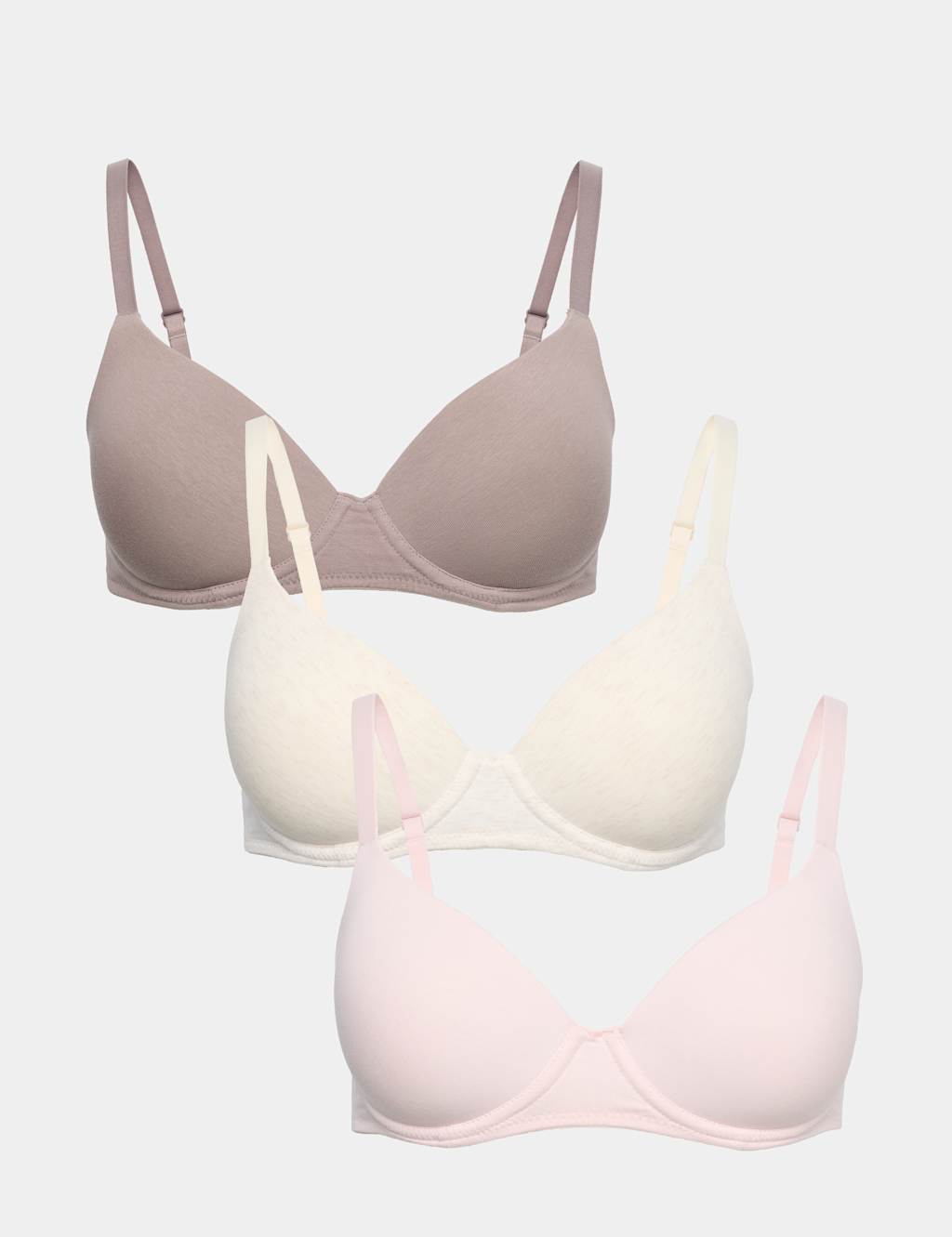 M&S Women's 3pk Wired Full Cup T-Shirt Bras A-E - 30C - Oatmeal Mix
