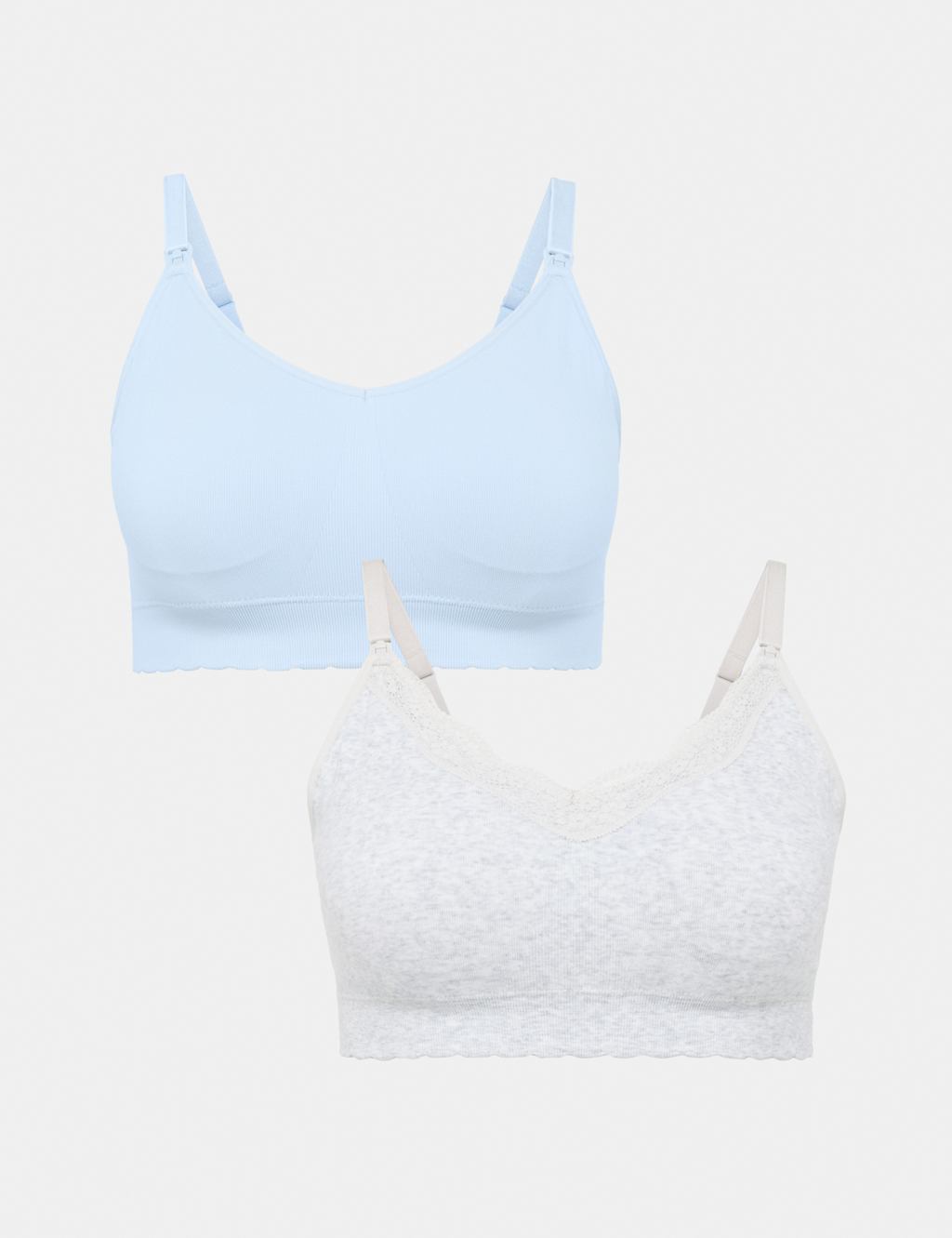M&S Women's 2 Pack Seamless Non Wired Maternity Nursing Bras - Large - Blue Mix