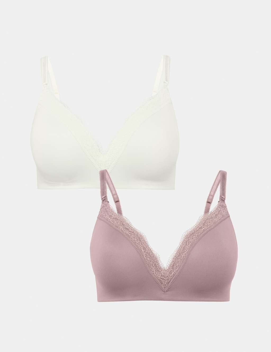 M&S Women's 2 Pack Jasmine Lace Trim Maternity Nursing Bra B-G - 34B - Brown Mix