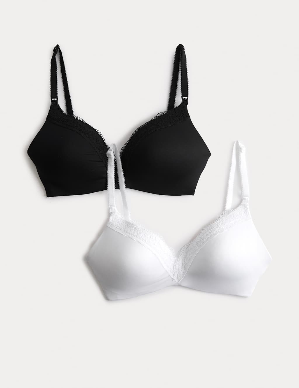 M&S Women's 2 Pack Jasmine Lace Trim Maternity Nursing Bra B-G - 40E - White Mix