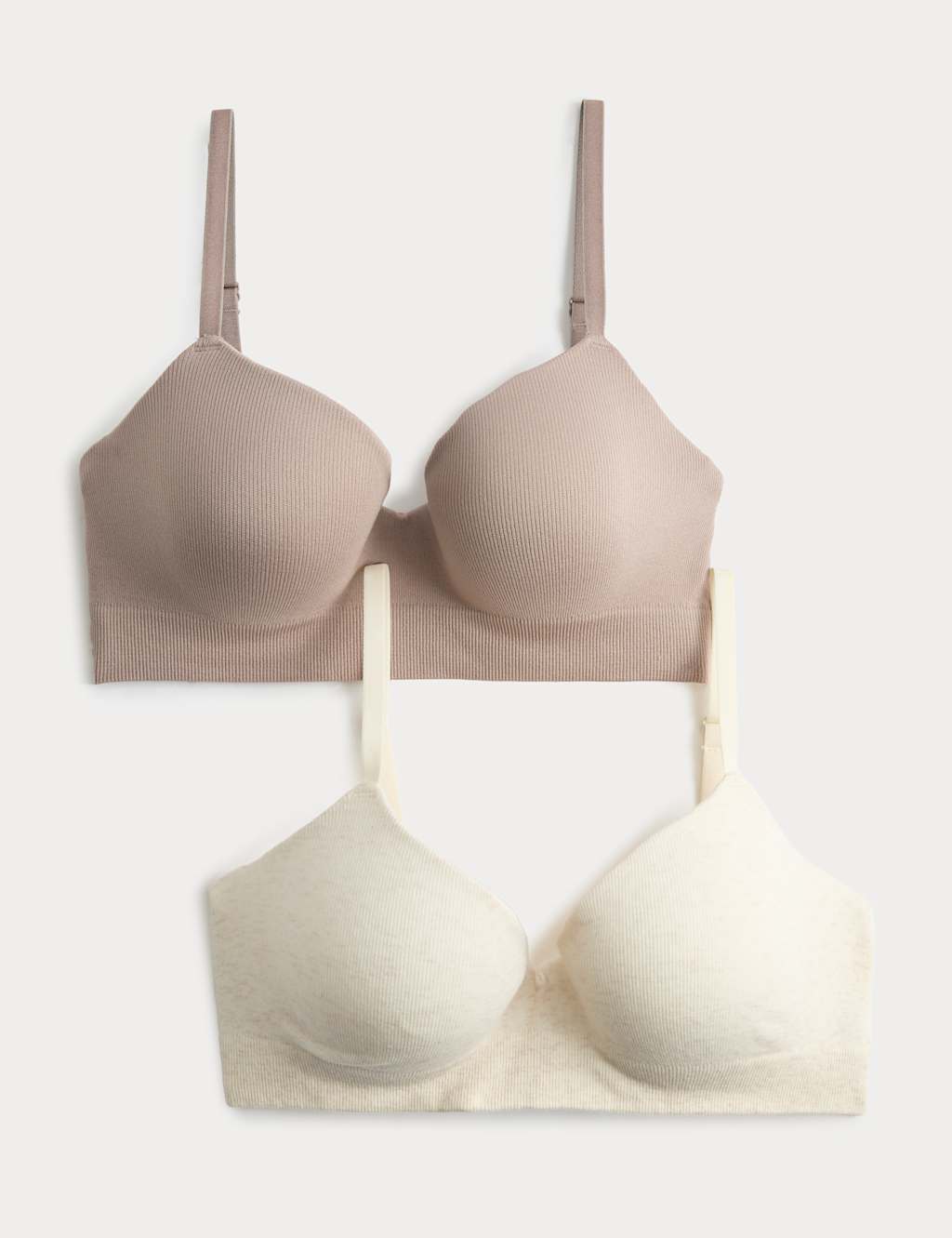 M&S Women's 2 Pack Seamfree Wired Demi Cup Bras A-E - 32DD - Oatmeal Mix