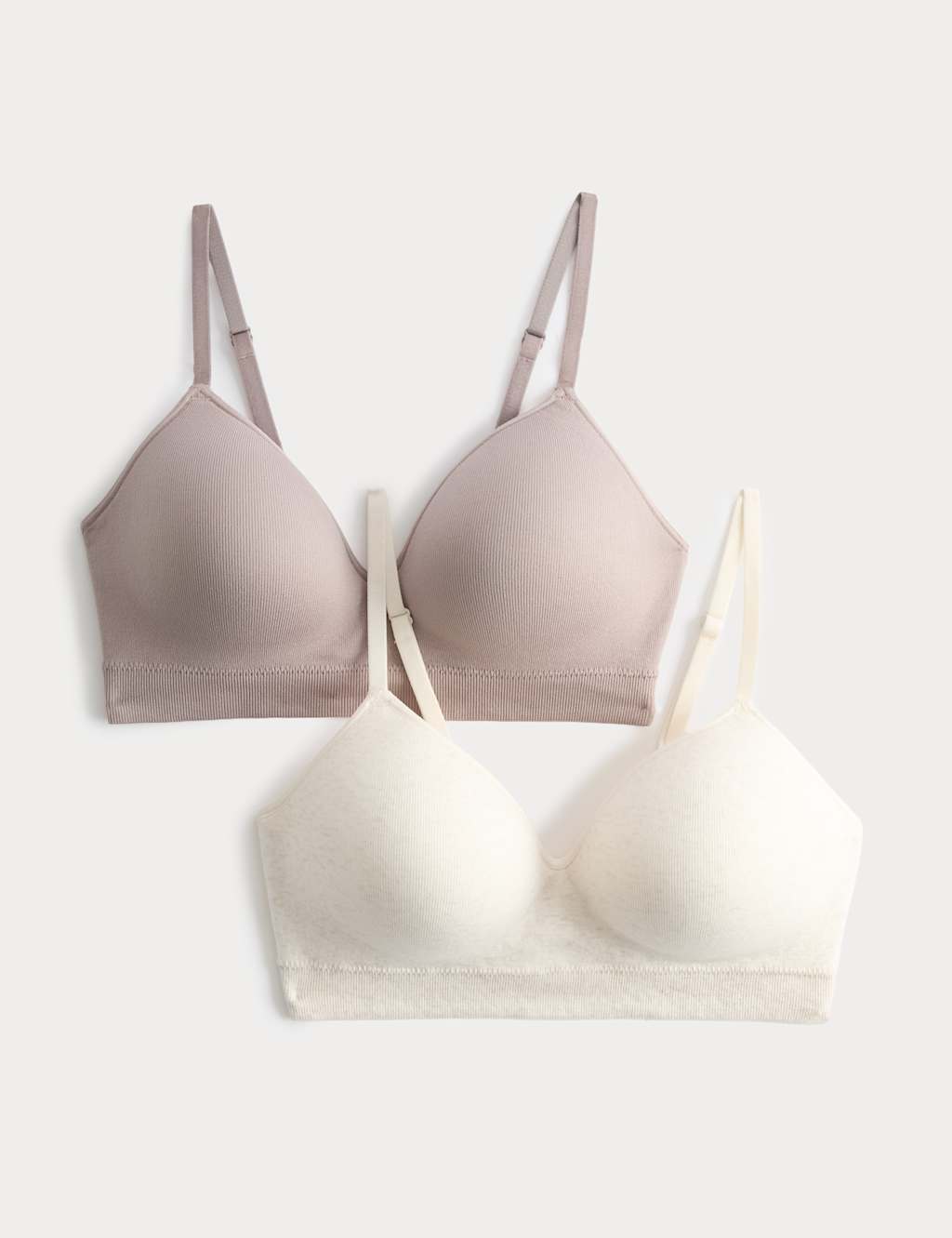 M&S Women's 2 Pack Seamless Non Wired Full Cup Bras - Small - Oatmeal Mix