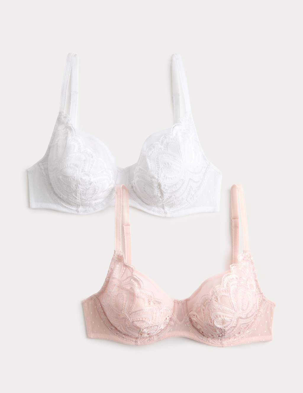 M&S Women's 2 Pack Amelia Natural Lift Lace Wired Bras (A-E) - 40C - Light Pink Mix