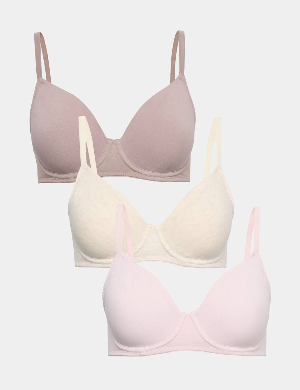 M&S Women's 3 Pack Cotton Rich Wired Full Cup Bras A-E - 42DD - Oatmeal Mix