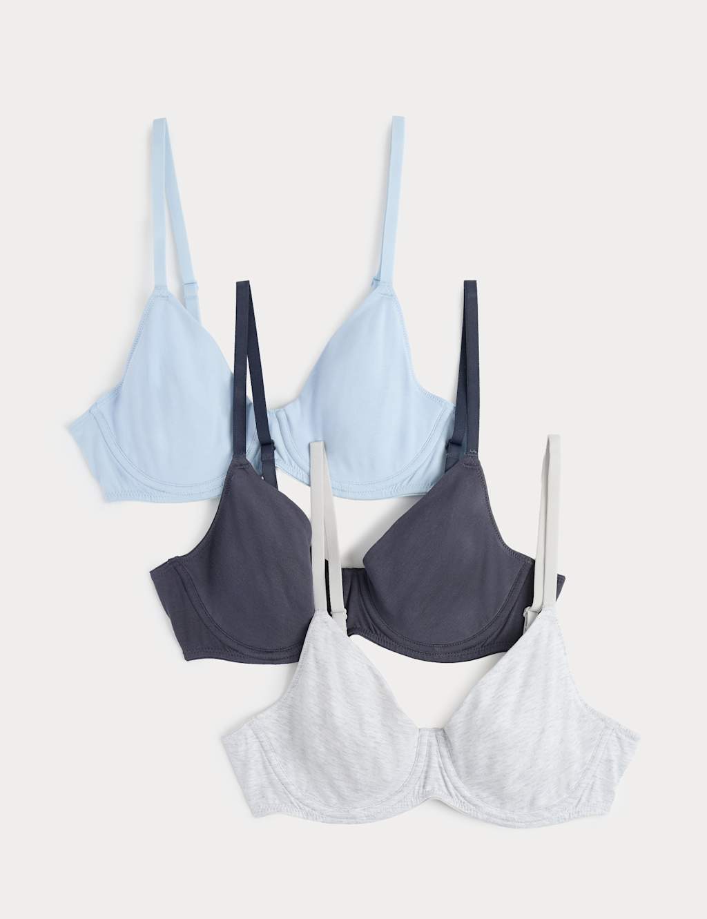 M&S Women's 3 Pack Cotton Rich Wired Full Cup Bras A-E - 32D - Grey Mix
