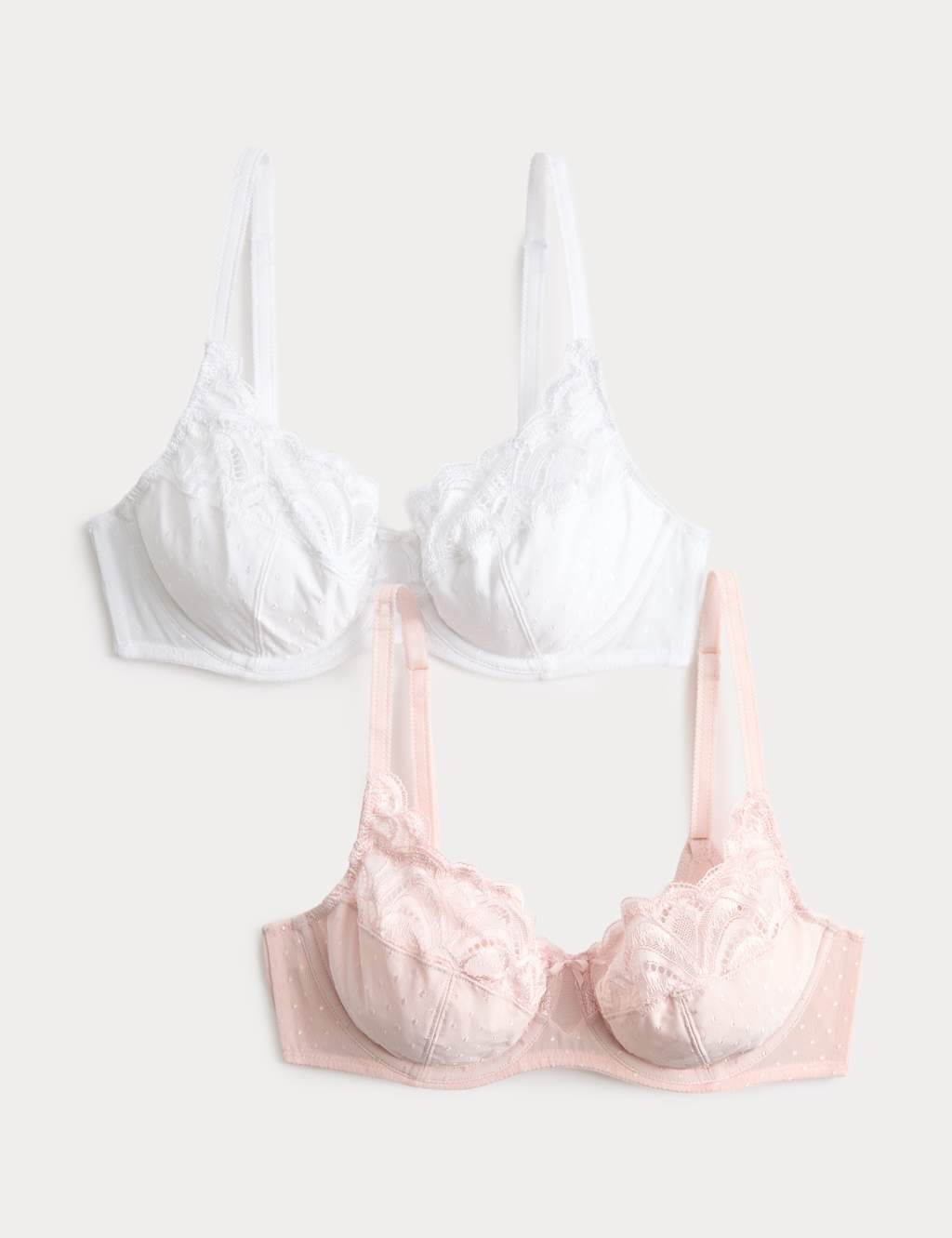M&S Women's 2 Pack Amelia Lace Wired Full Cup Bra (A-E) - 38D - Light Pink Mix
