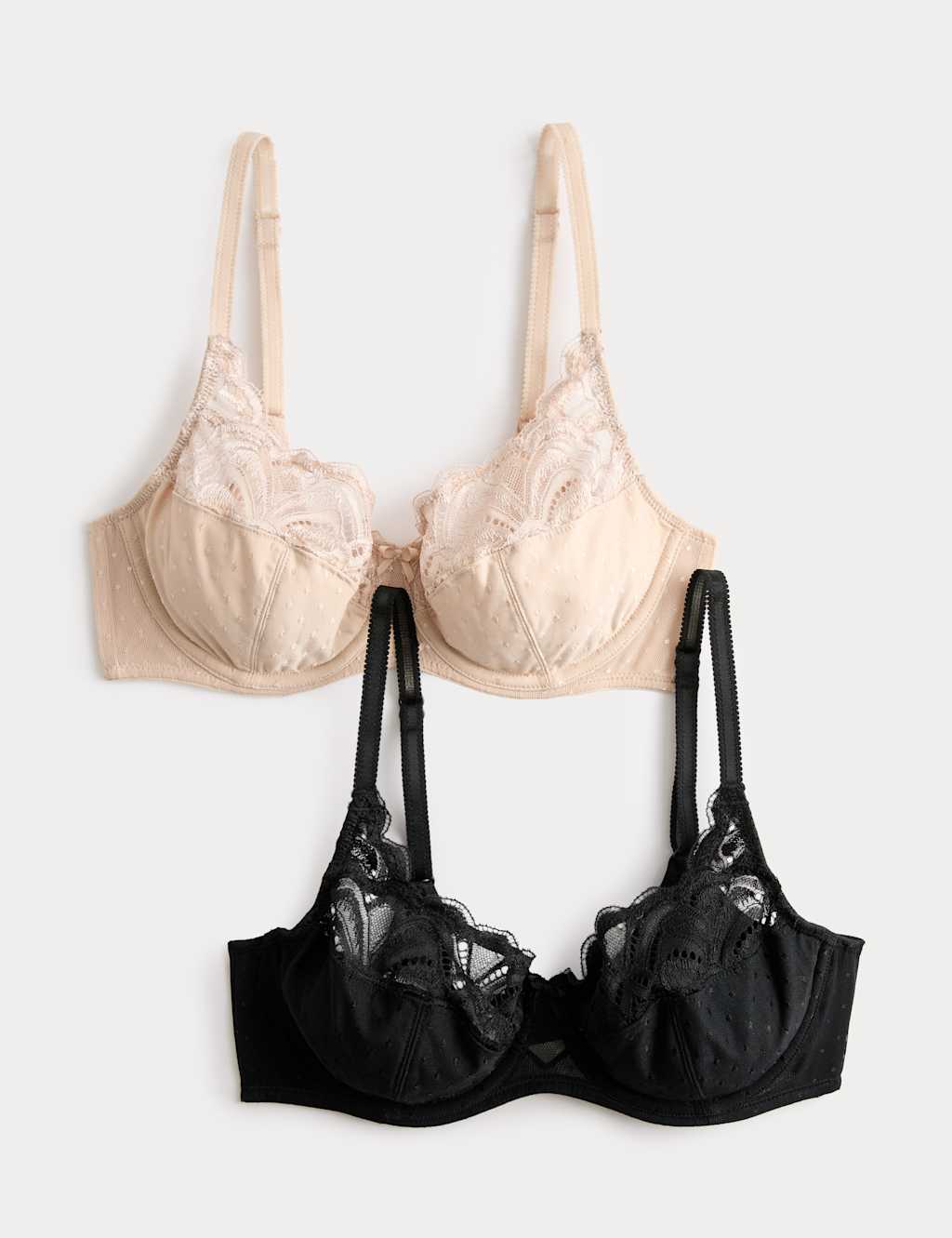 M&S Women's 2 Pack Amelia Lace Wired Full Cup Bra (A-E) - 40A - Black Mix