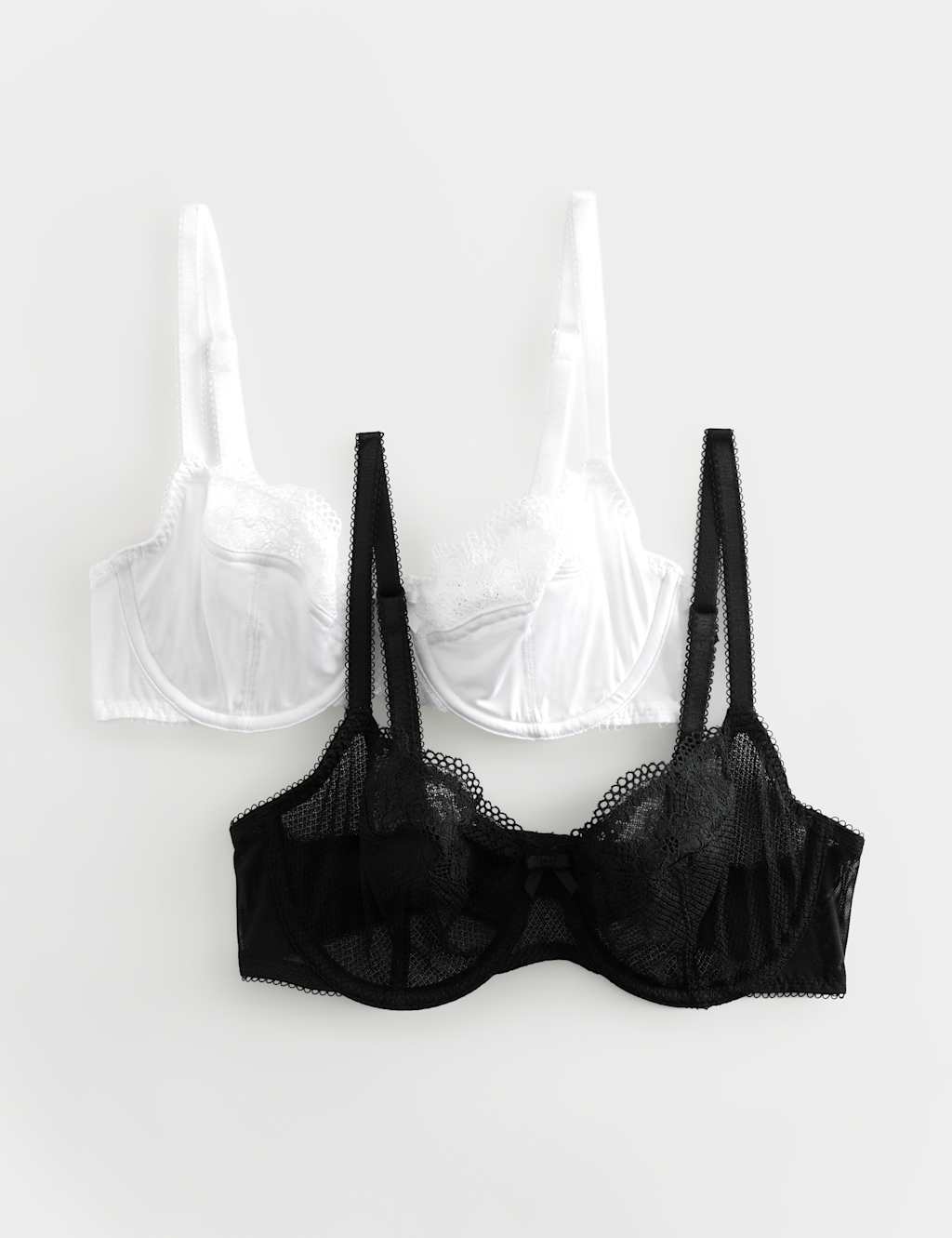 M&S Women's 2 Pack Jasmine Lace Wired Balcony Bras (A-E) - 40E - Black Mix