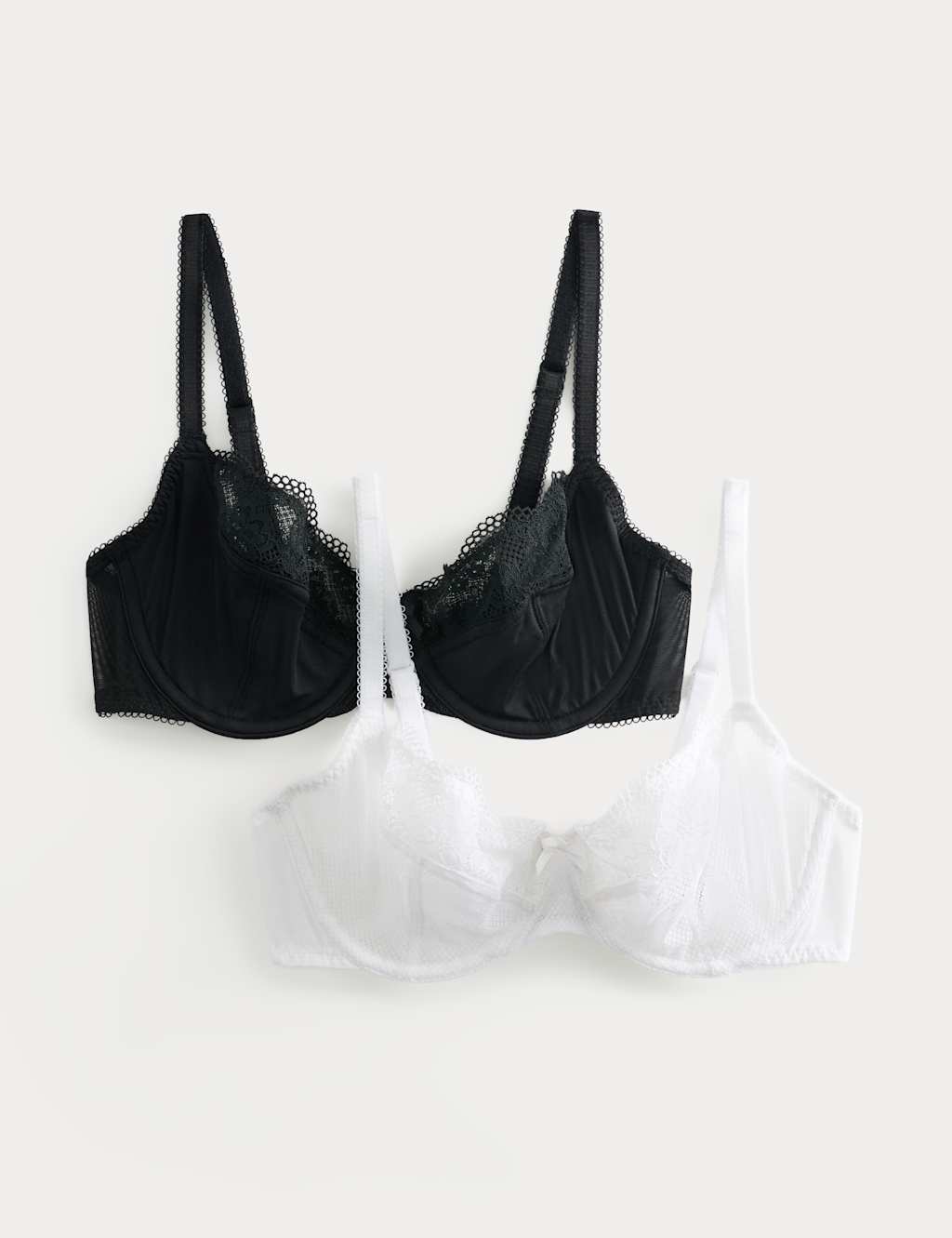 M&S Women's 2 Pack Jasmine Lace Wired Balcony Bras (A-E) - 36B - White Mix