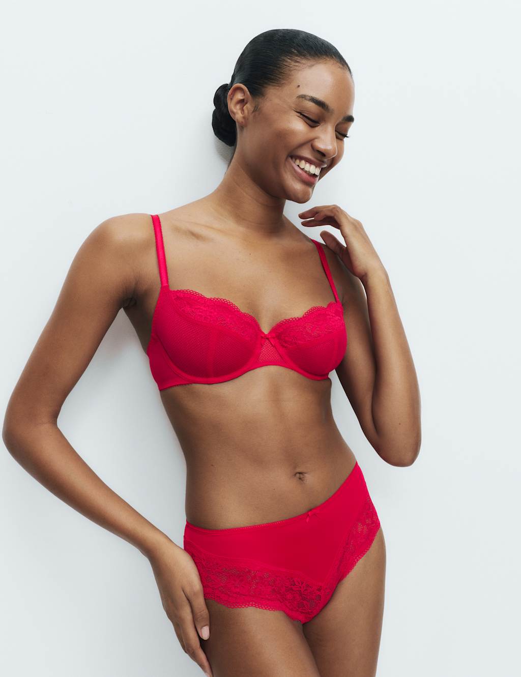 M&S Women's Jasmine Lace Wired Balcony Bra A-E - 40E - Geranium